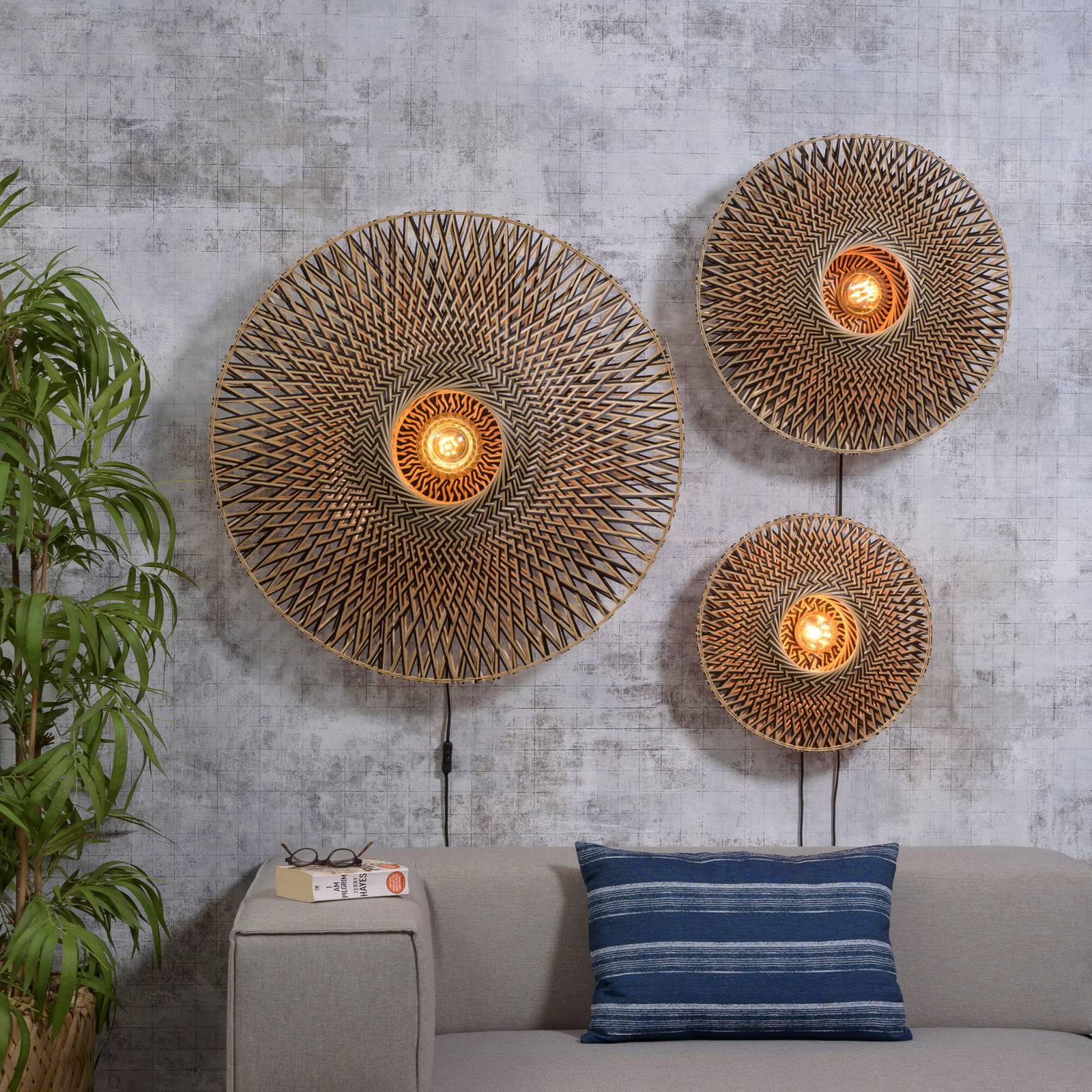 Good & Mojo Nástěnné svítidlo GOOD MOJO Bali z bambusu, Ø 87 cm, Obývací pokoj / jídelna, Bambus, železo, E27, 60W - Image 3