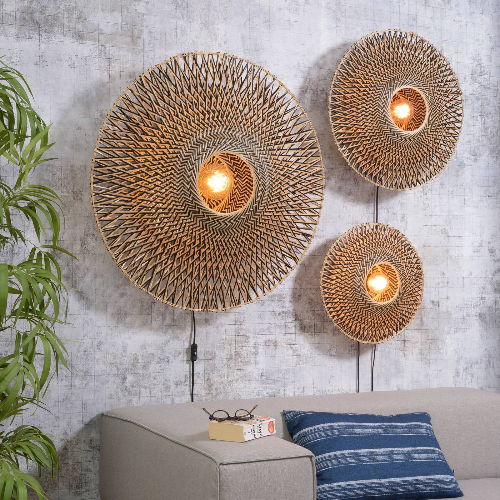 Good & Mojo Nástěnné svítidlo GOOD MOJO Bali z bambusu, Ø 87 cm, Obývací pokoj / jídelna, Bambus, železo, E27, 60W - Image 4