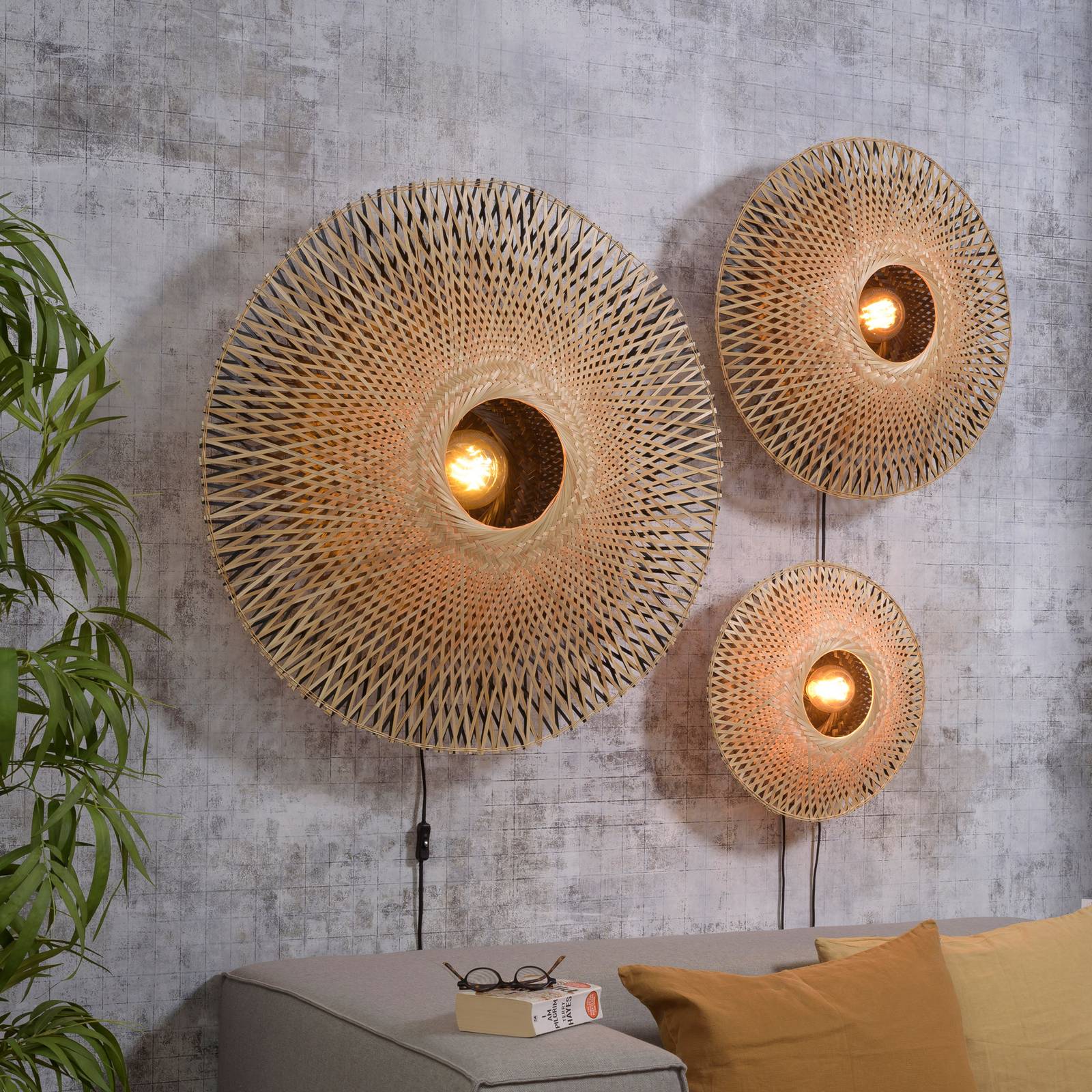 Good & Mojo GOOD MOJO Kalimantan stěna, přírodní/černá, Ø 60 cm, Obývací pokoj / jídelna, Bambus, železo, textil, E27, 60W - Image 3