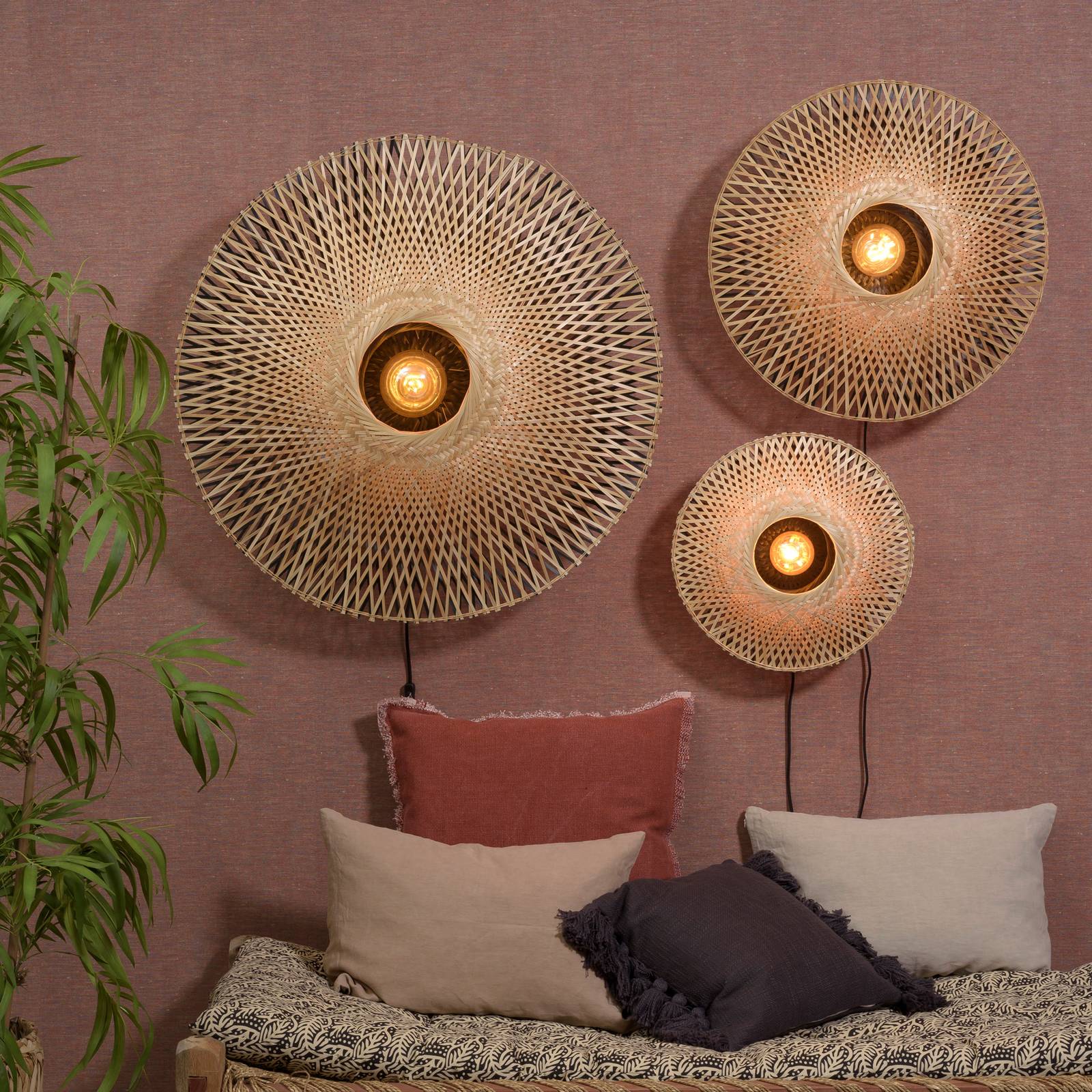 Good & Mojo GOOD MOJO Kalimantan stěna, přírodní/černá, Ø 60 cm, Obývací pokoj / jídelna, Bambus, železo, textil, E27, 60W - Image 5