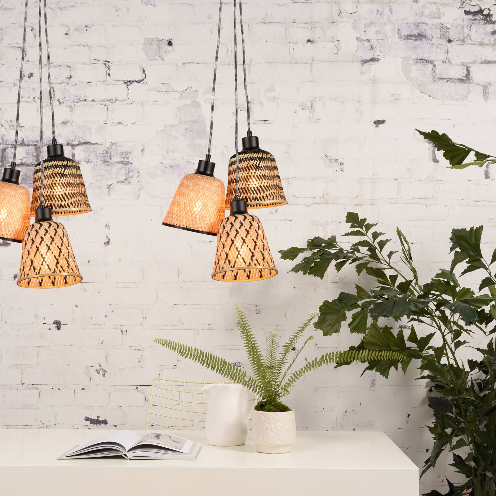 Good & Mojo GOOD MOJO Kalimantan závěsné světlo tři zdroje, Obývací pokoj / jídelna, bambus, železo, textil, E27, 40W - Image 3