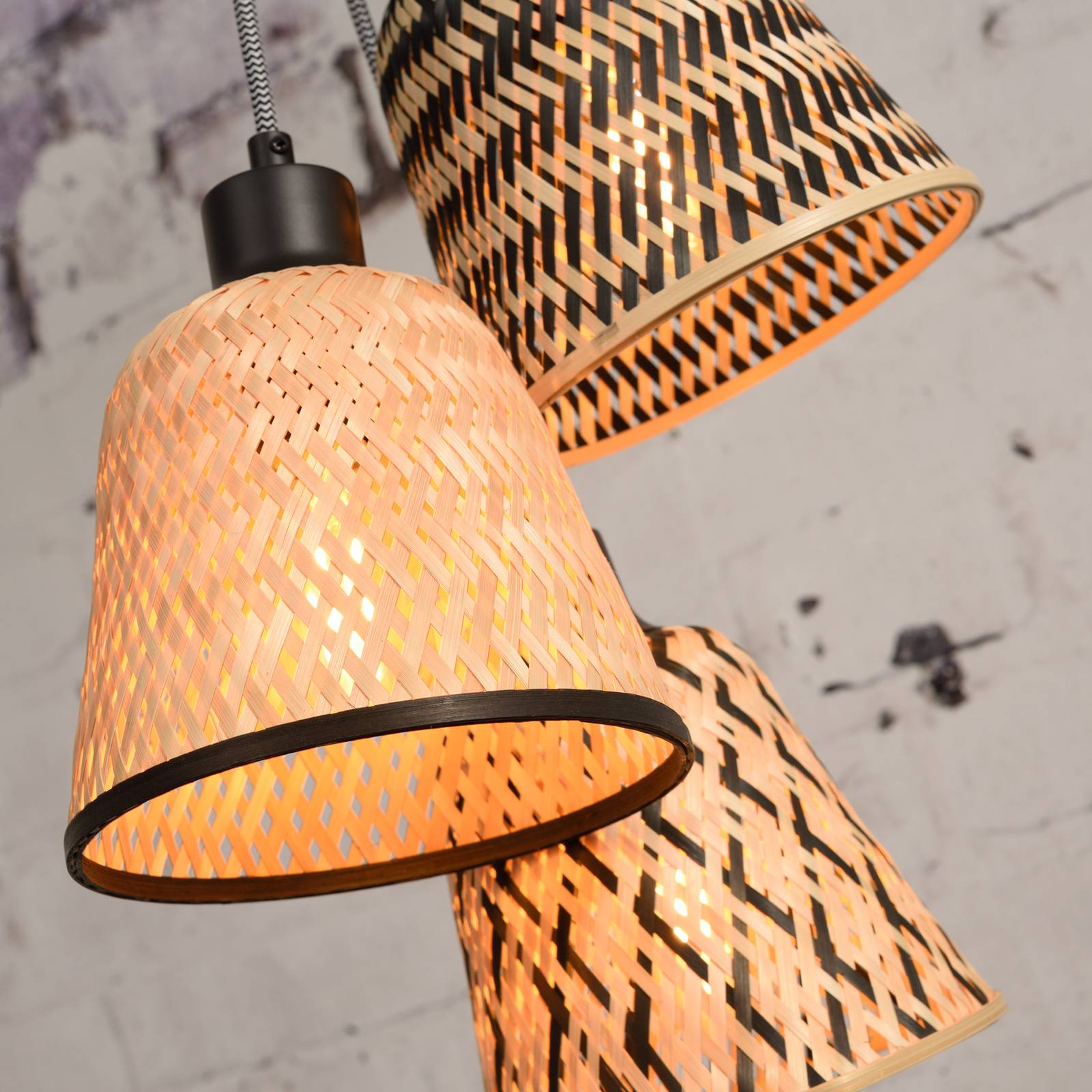 Good & Mojo GOOD MOJO Kalimantan závěsné světlo tři zdroje, Obývací pokoj / jídelna, bambus, železo, textil, E27, 40W - Image 5