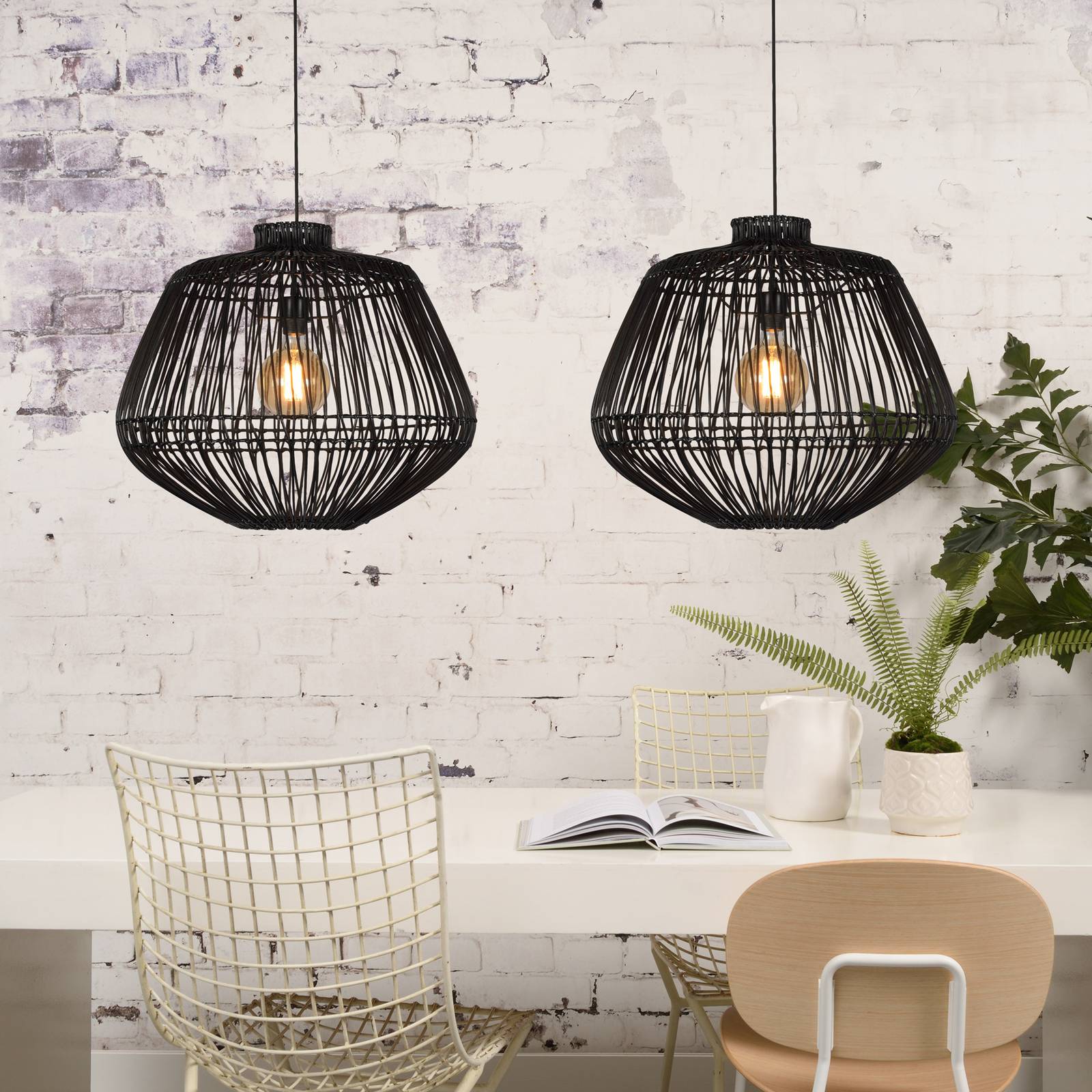 Good & Mojo GOOD MOJO Madagascar závěsné světlo, černá, Obývací pokoj / jídelna, bambus, železo, textil, E27, 60W, K: 50cm - Image 3