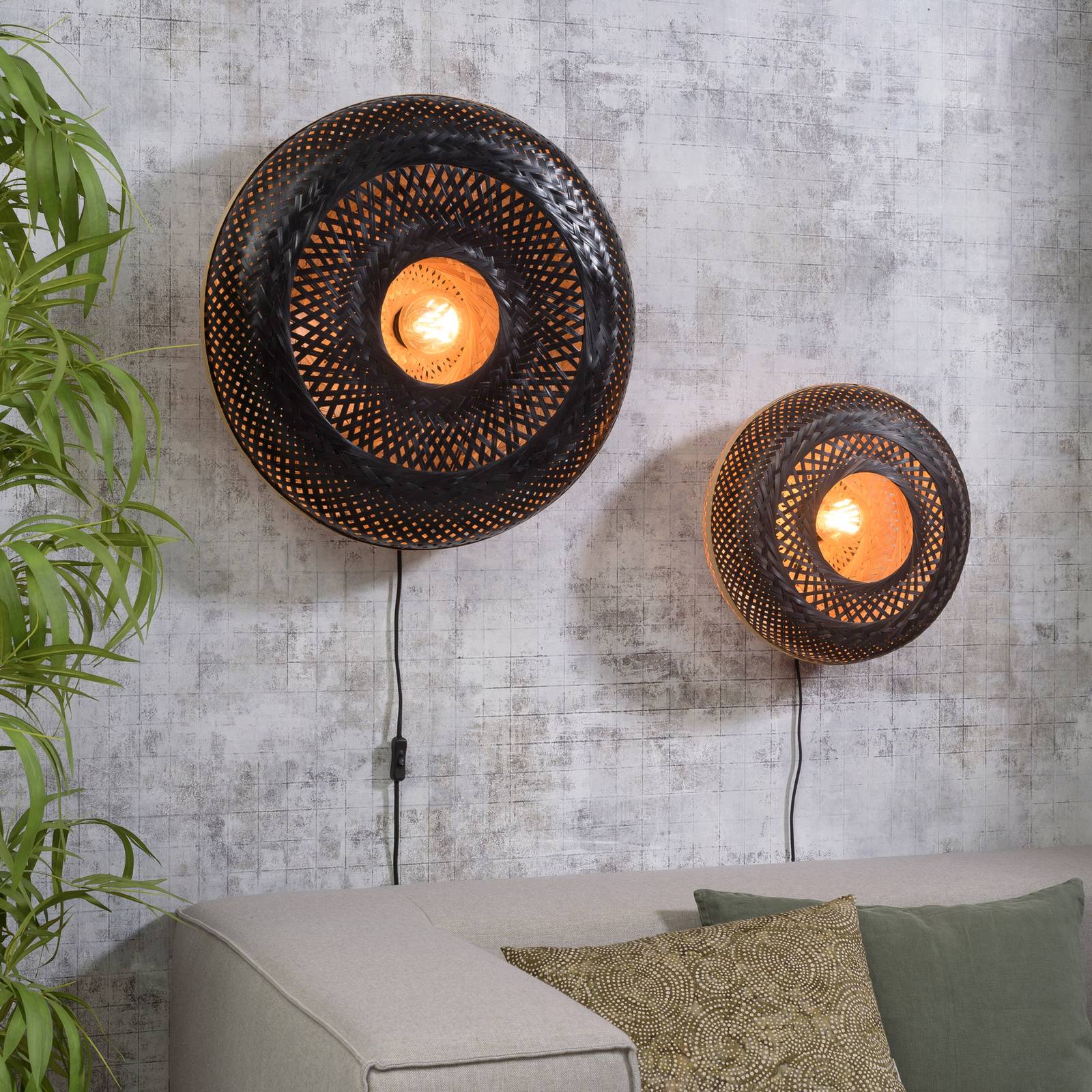 Good & Mojo GOOD MOJO Palawan nástěnné světlo černá Ø40cm, Obývací pokoj / jídelna, bambus, železo, textil, E27, 60W - Image 3