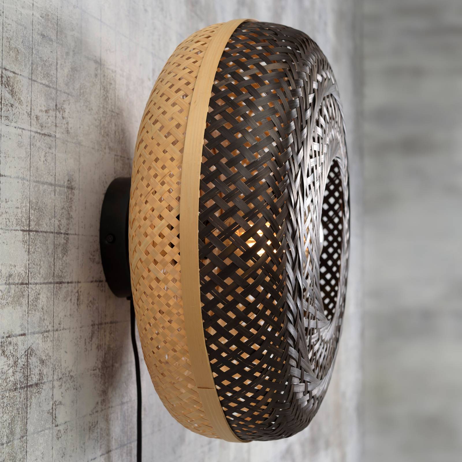 Good & Mojo GOOD MOJO Palawan nástěnné světlo černá Ø40cm, Obývací pokoj / jídelna, bambus, železo, textil, E27, 60W - Image 4