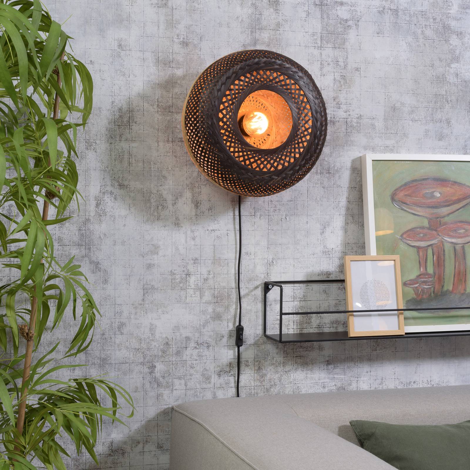 Svítidlo Good & Mojo černá/přírodní bambus/železo/textil