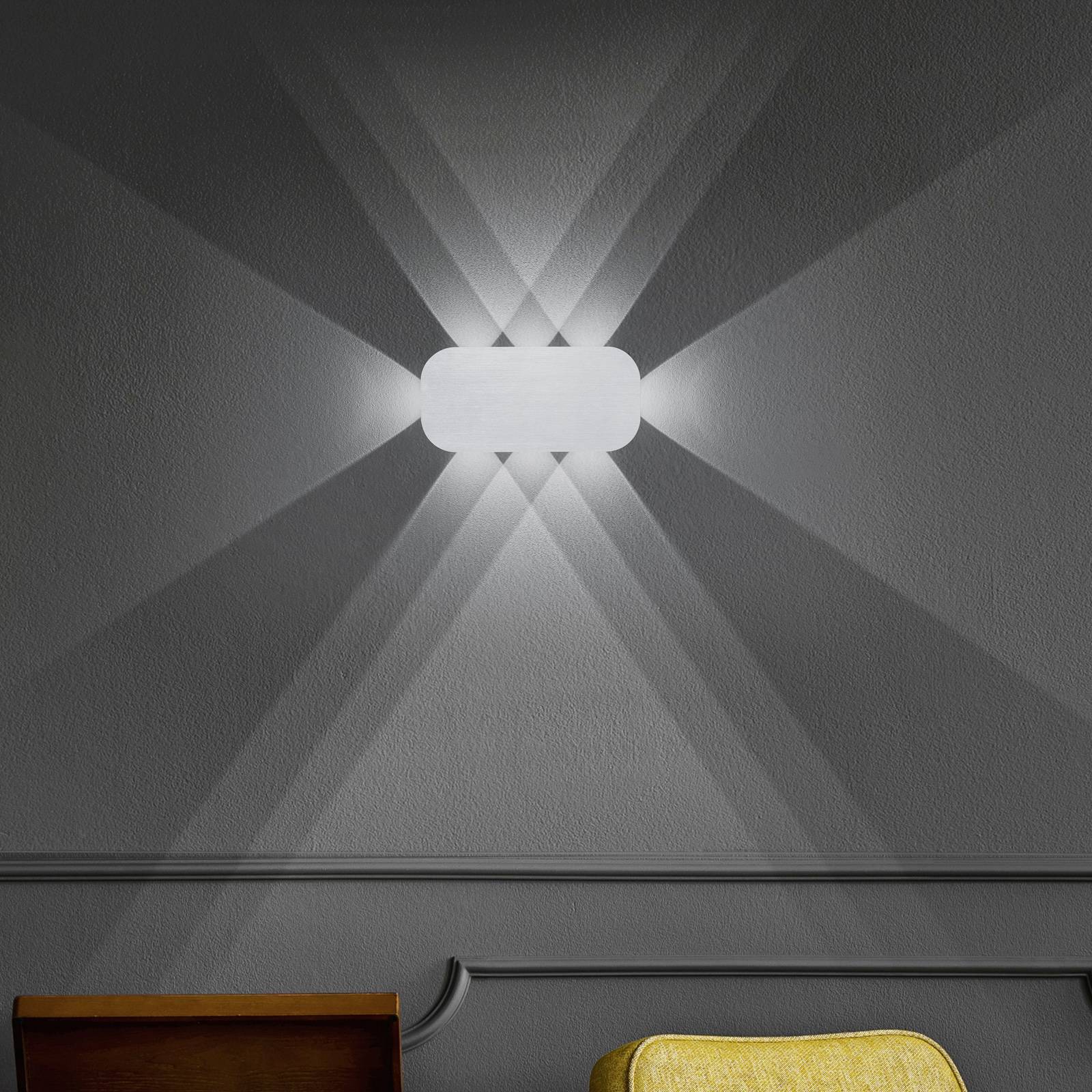 HELL Nástěnné světlo Prince, 8 zdrojů, hliník eloxovaný, Obývací pokoj / jídelna, hliník, 1W, L: 25 cm, K: 12cm - Image 4