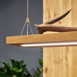 Svítidlo HerzBlut olejovaný dub/nikl matný/hnědý dubové dřevo/železo/paroží