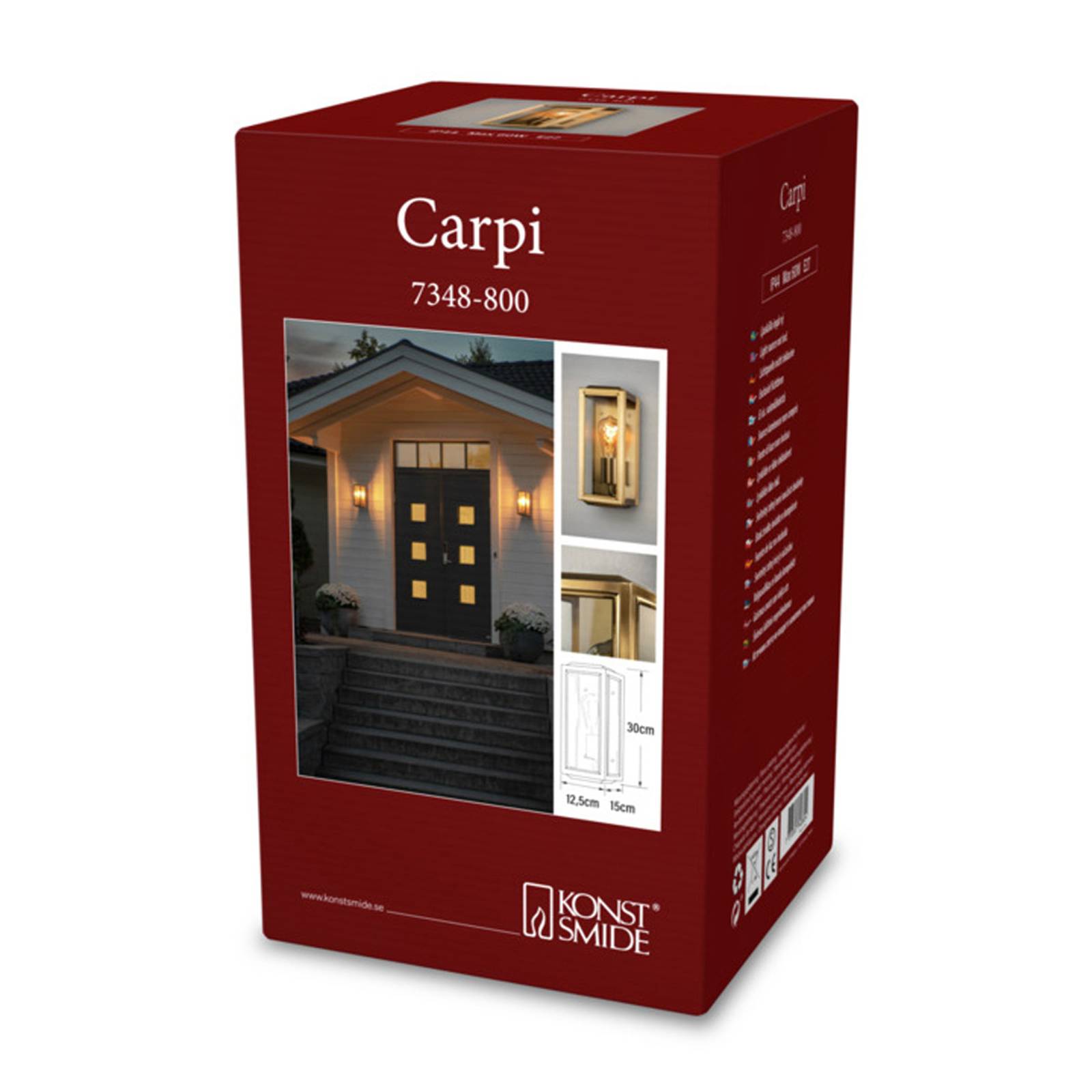 Konstsmide Venkovní nástěnné svítidlo Carpi, mosaz, šířka 12, 5 cm, Ocel, sklo, E27, 60W, L: 12.5 cm, K: 30cm - Image 4