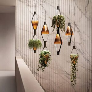 Svítidlo Kundalini jantarová kov lakovaný/ručně foukané sklo