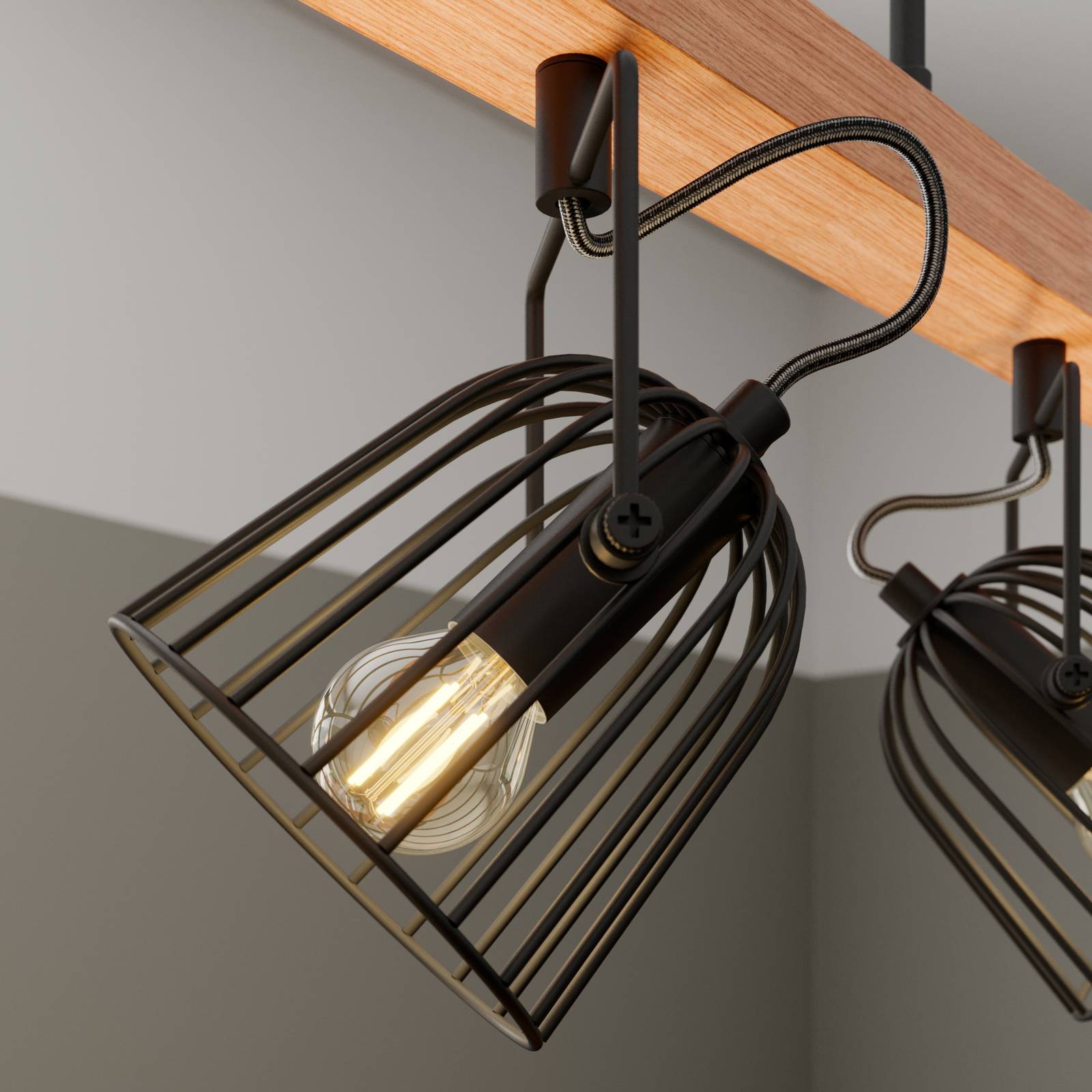 Lindby Adalin závěsné světlo, pět zdrojů, klec, Obývací pokoj / jídelna, dub, ocel, E14, 40W, P: 100 cm, L: 12 cm - Image 4