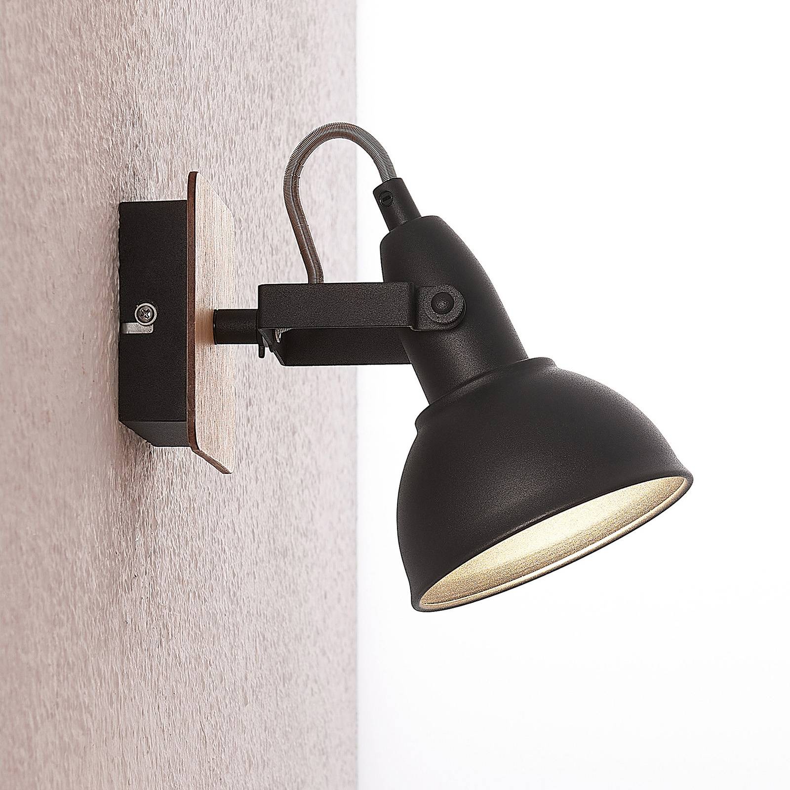 Lindby reflektor Aylis, černý, dřevo, výška 14 cm, E14, Obývací pokoj / jídelna, Ocel, dřevo, E14, 40W, L: 11 cm, K: 14cm - Image 4