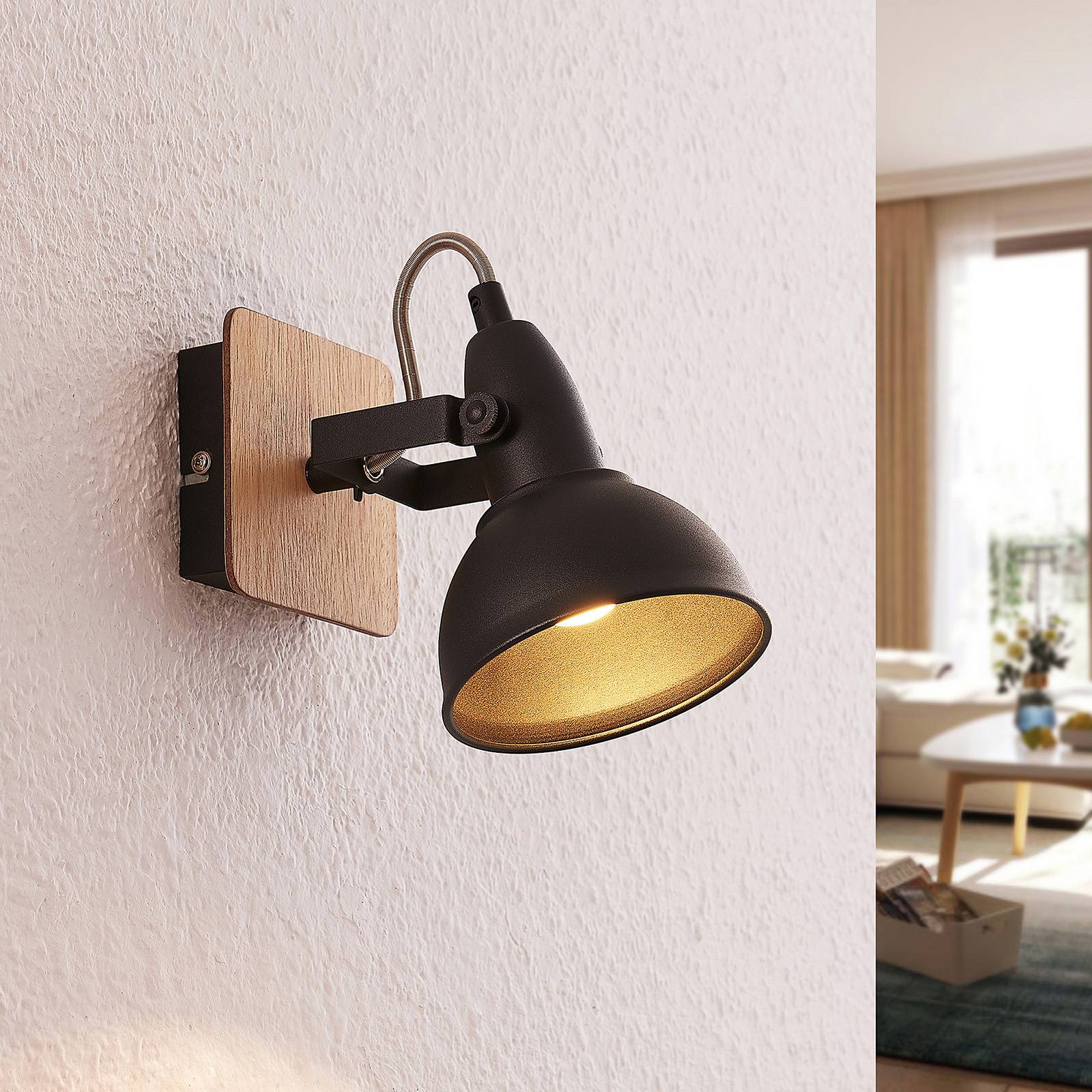 Svítidlo Lindby černá/světlé dřevo ocel/dřevo