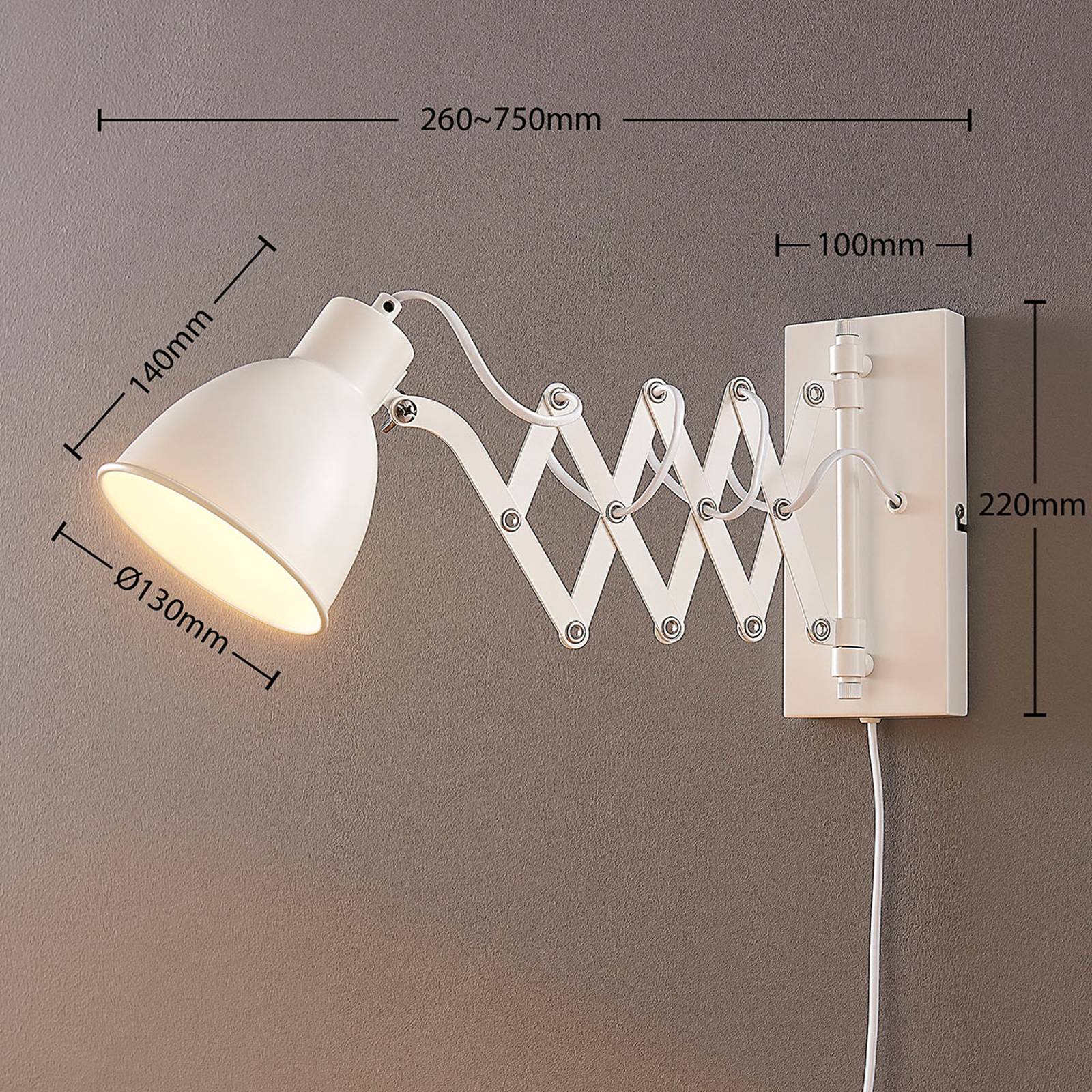 Lindby Bílé čtecí nástěnné světlo Merle, vytahovací, Ložnice, kov, E14, 40W, L: 13 cm, K: 22cm - Image 2