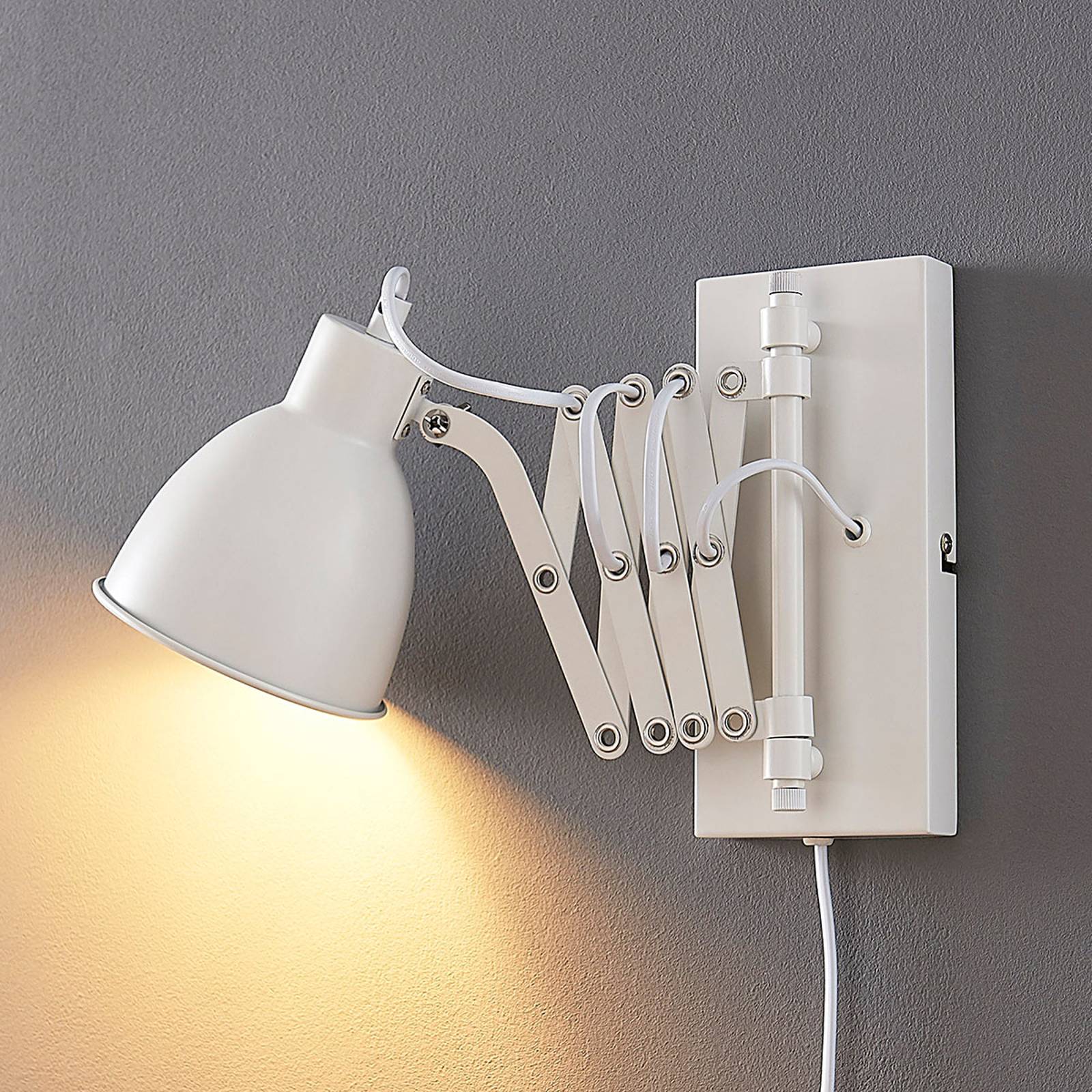 Lindby Bílé čtecí nástěnné světlo Merle, vytahovací, Ložnice, kov, E14, 40W, L: 13 cm, K: 22cm - Image 3