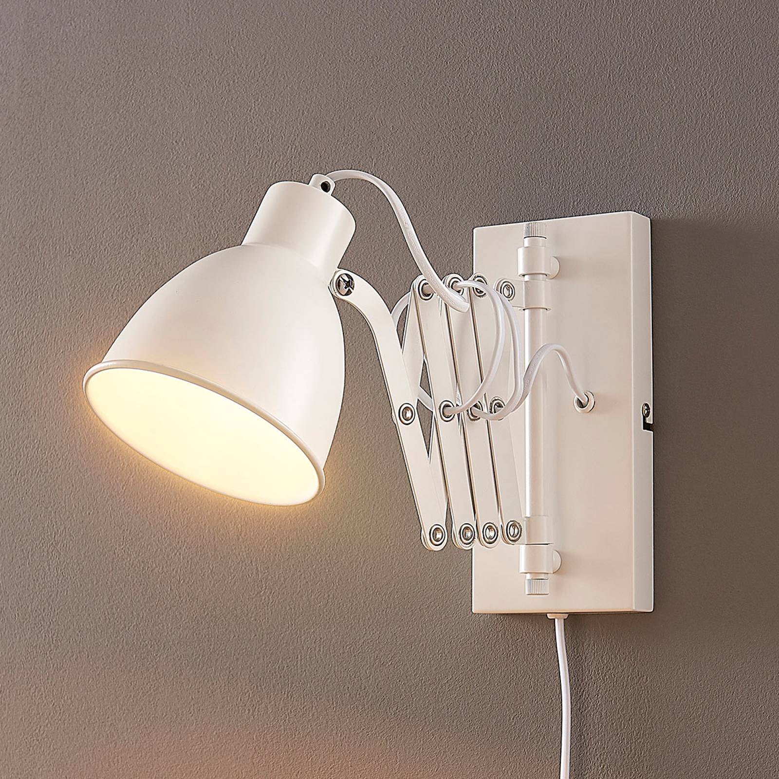 Lindby Bílé čtecí nástěnné světlo Merle, vytahovací, Ložnice, kov, E14, 40W, L: 13 cm, K: 22cm - Image 4