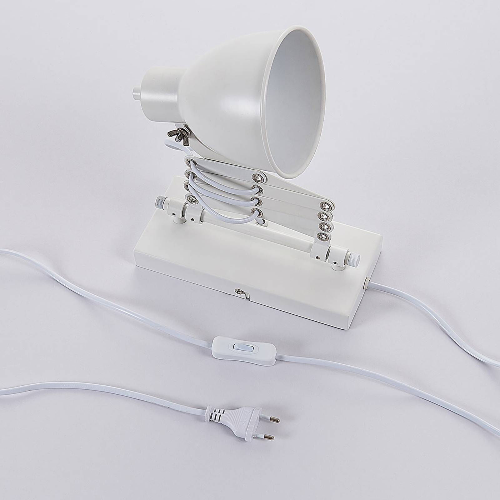 Lindby Bílé čtecí nástěnné světlo Merle, vytahovací, Ložnice, kov, E14, 40W, L: 13 cm, K: 22cm - Image 5