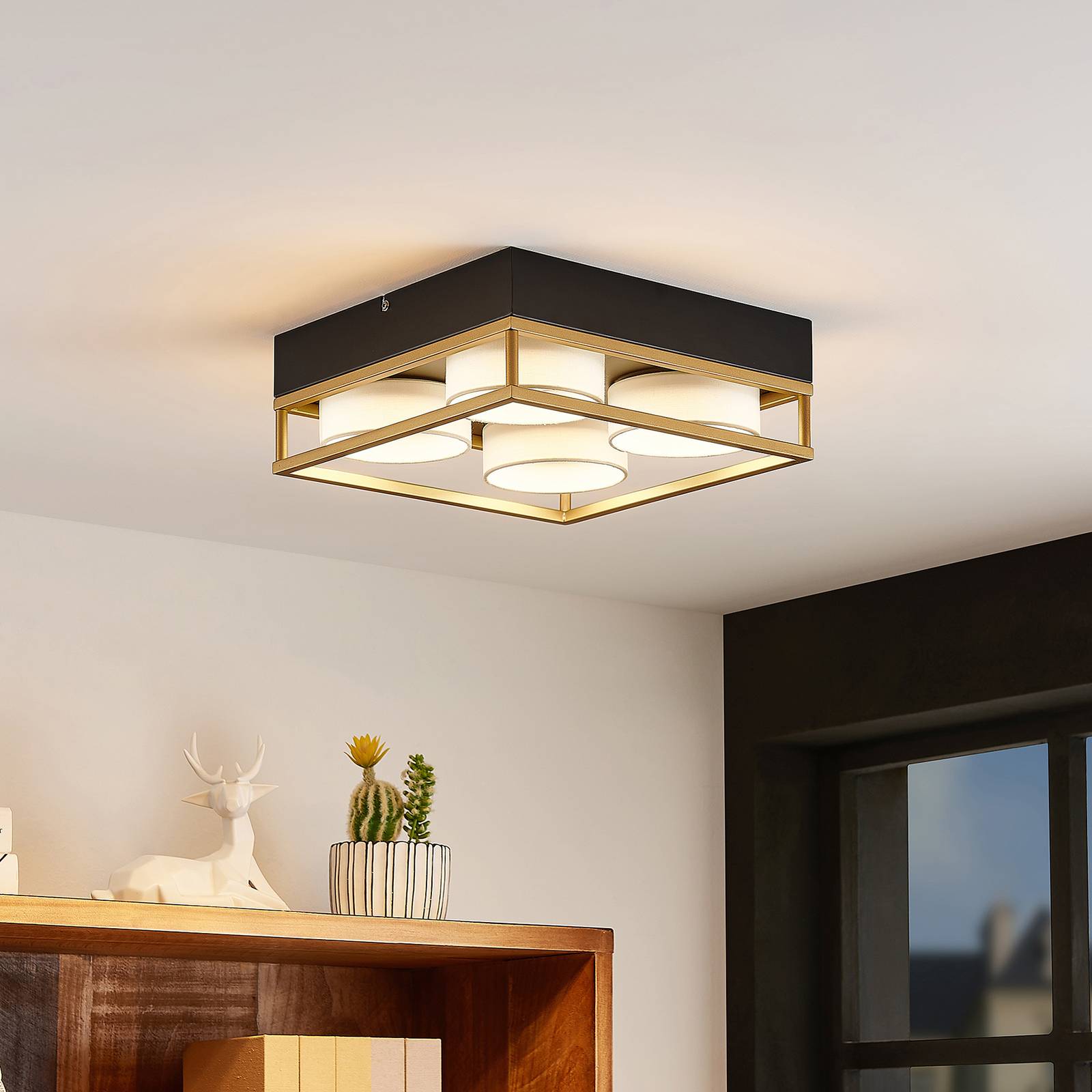 Svítidlo Lindby černá/zlatá/bílá kov/textil