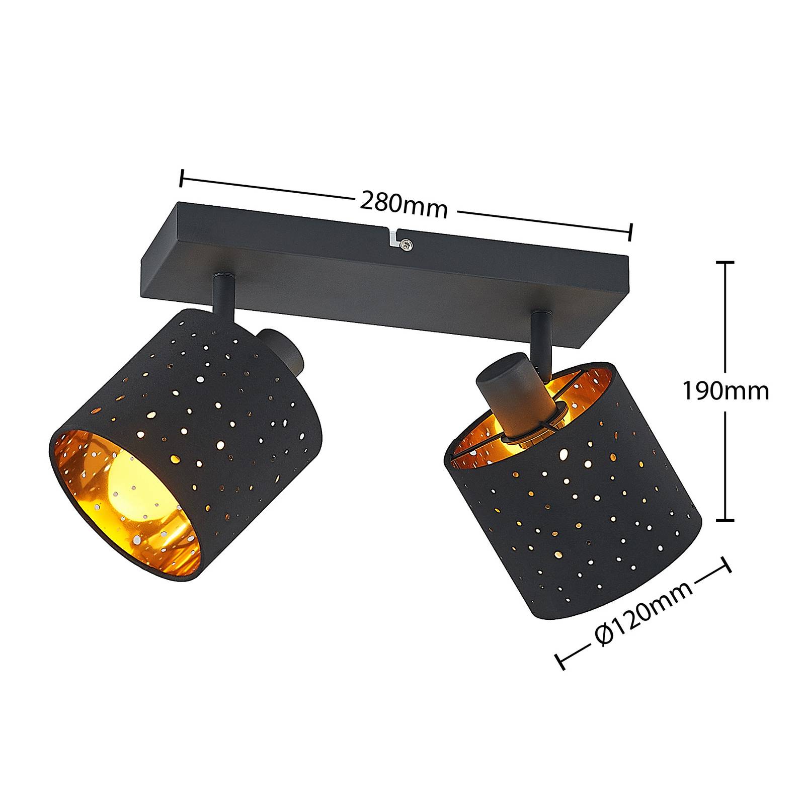 Lindby Darima bodové světlo, 2 zdroje, černá, Obývací pokoj / jídelna, železo, textil, E14, 8W, P: 28 cm, L: 12 cm, K: 19cm - Image 2