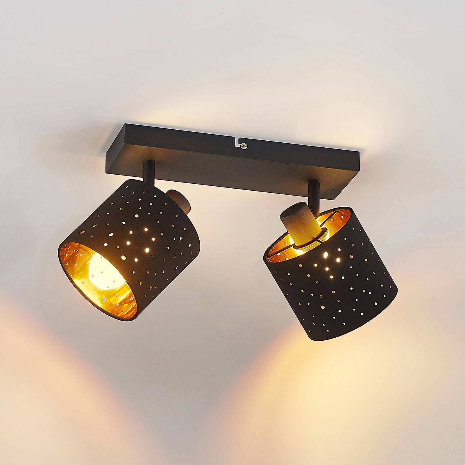 Lindby Darima bodové světlo, 2 zdroje, černá, Obývací pokoj / jídelna, železo, textil, E14, 8W, P: 28 cm, L: 12 cm, K: 19cm - Image 3