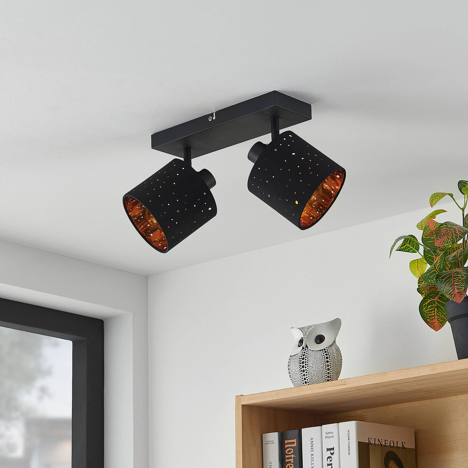 Svítidlo Lindby černá/zlatá železo/textil