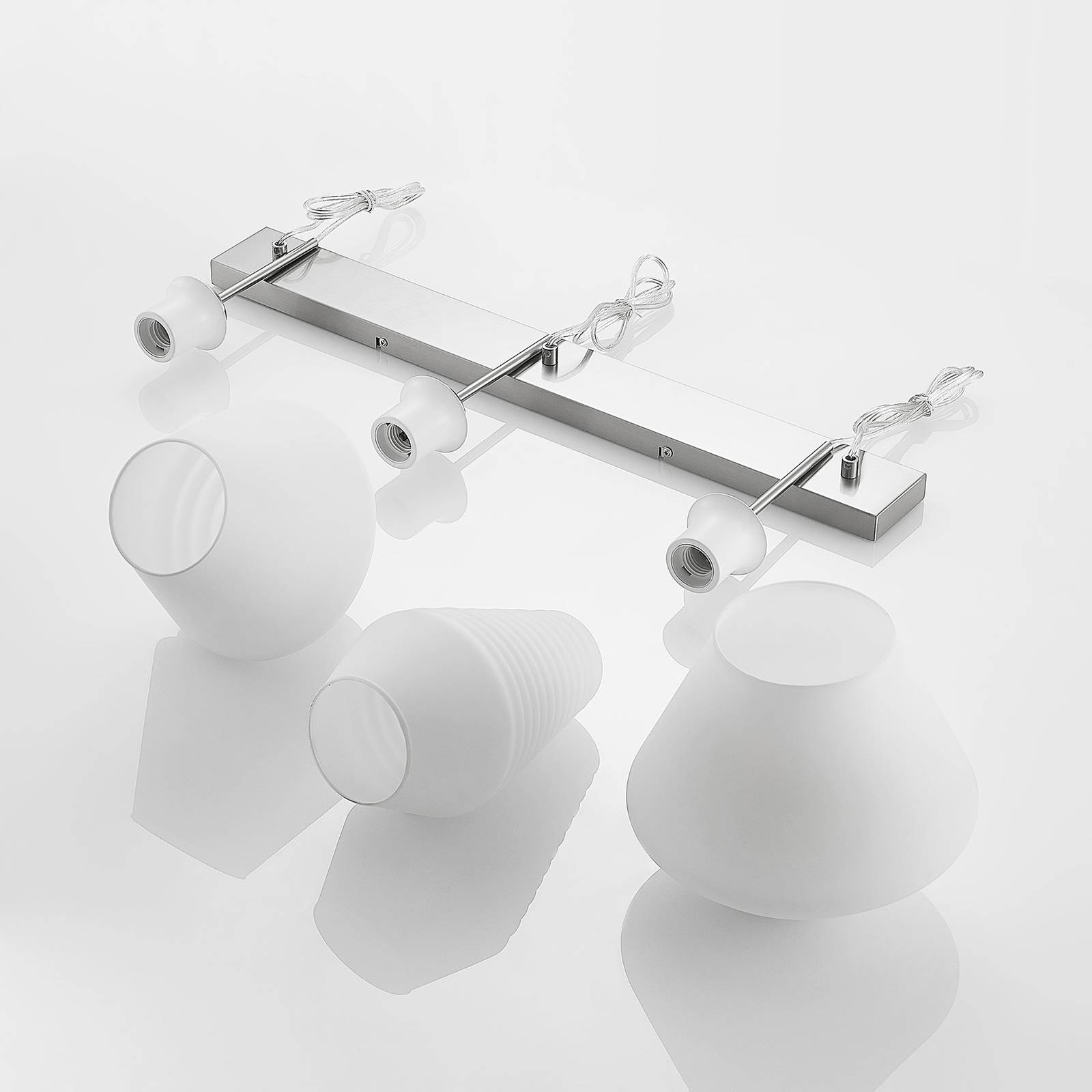 Lindby Ekkis závěsné světlo 3zdroje dlouhé opálová, Obývací pokoj / jídelna, sklo, ocel, E27, 15W, P: 75 cm, L: 24 cm, K: 24cm - Image 4