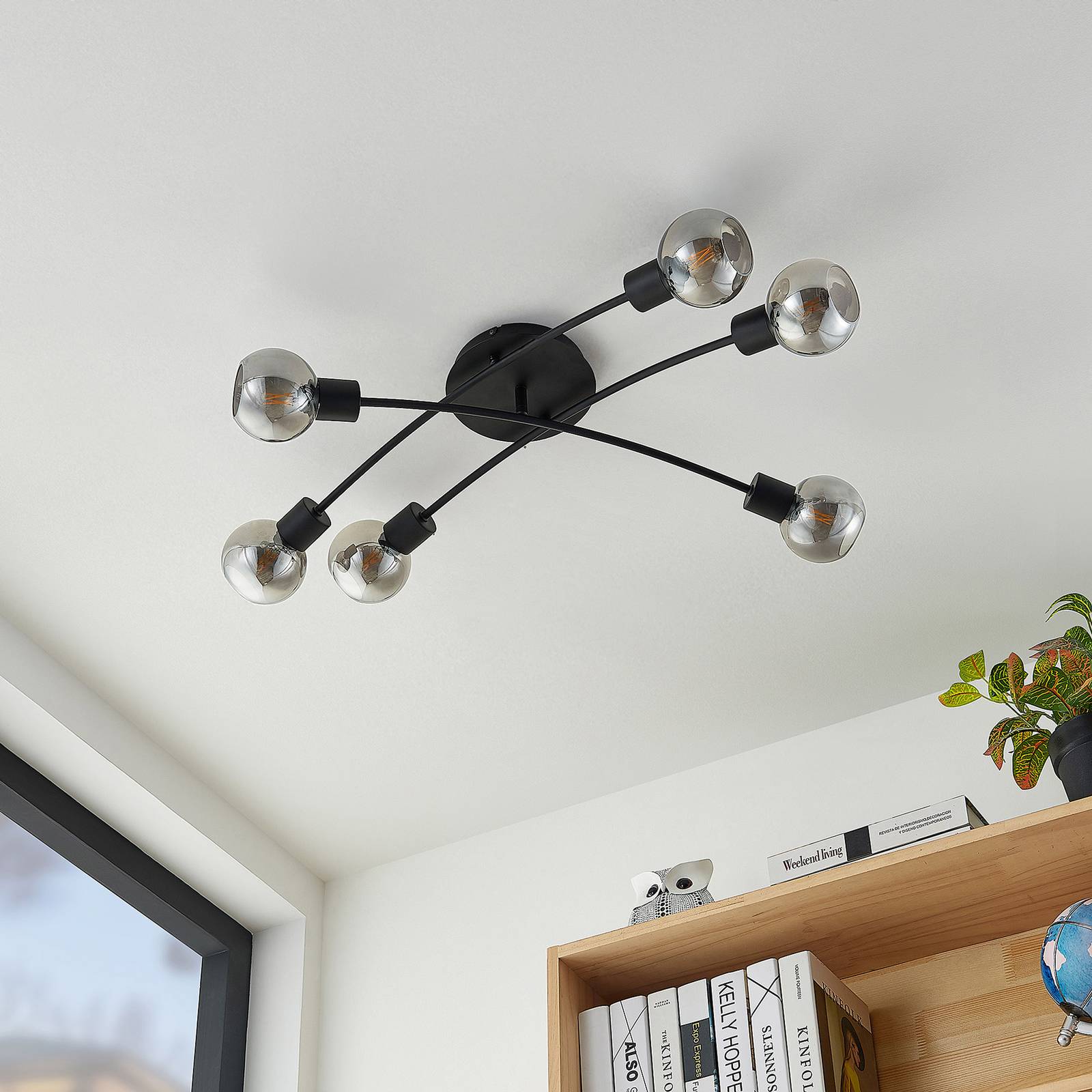 Svítidlo Lindby černá/kouřová ocel/kouřové sklo