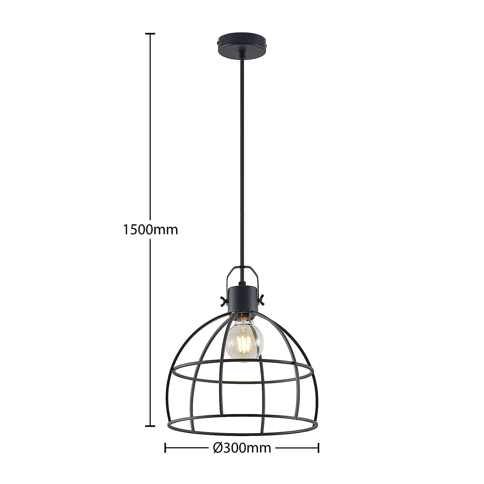 Lindby Flintos závěsné světlo, jeden zdroj, černá, Obývací pokoj / jídelna, železo, E27, 60W, K: 24cm - Image 5