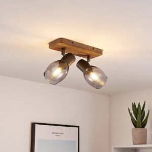 Svítidlo Lindby tmavé dřevo/kouřově šedá dřevo/kov/kouřové sklo