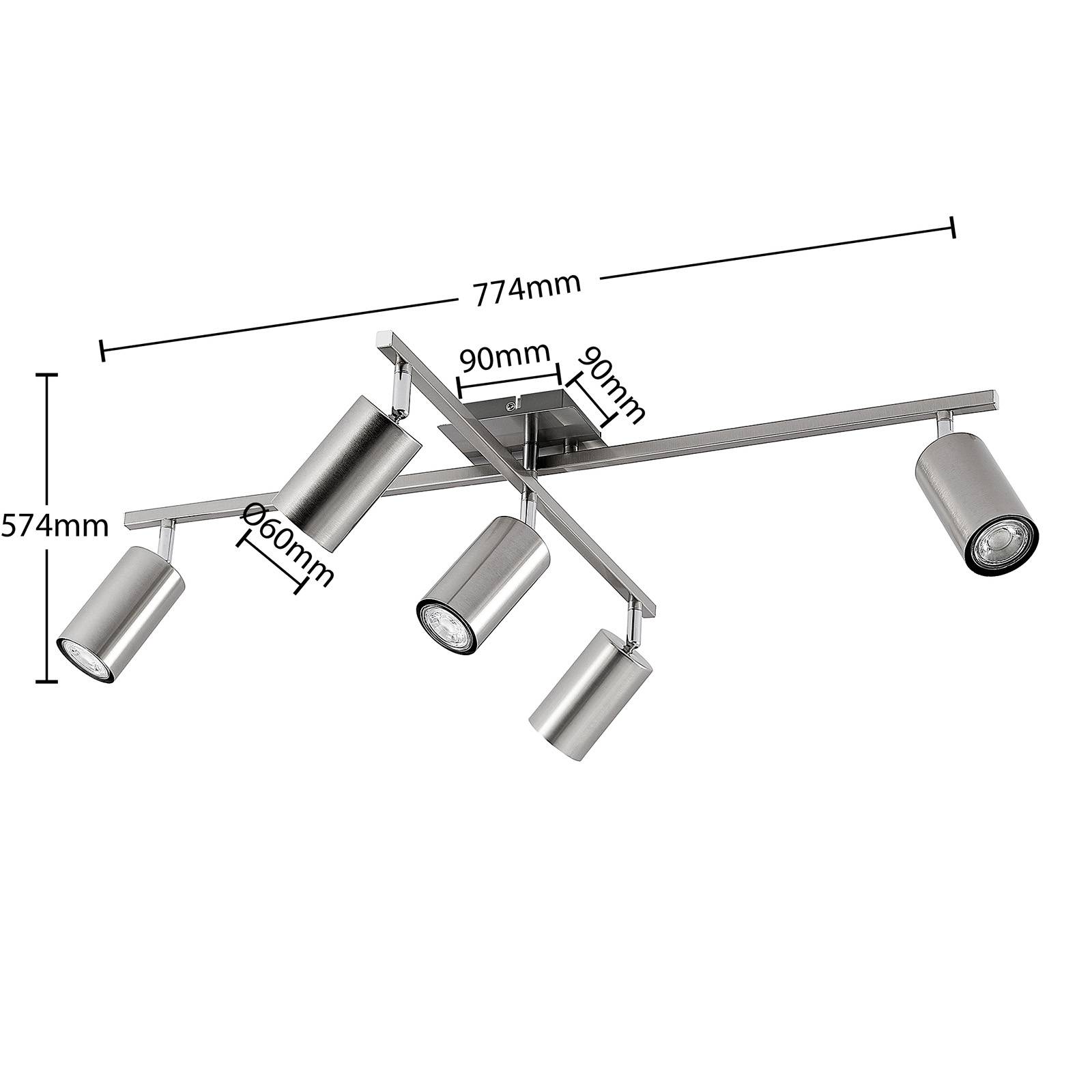 Lindby Joffrey stropní světlo, pět zdrojů, nikl, Obývací pokoj / jídelna, hliník, GU10, 35W, P: 77.5 cm, L: 57.5 cm, K: 22.5cm - Image 2