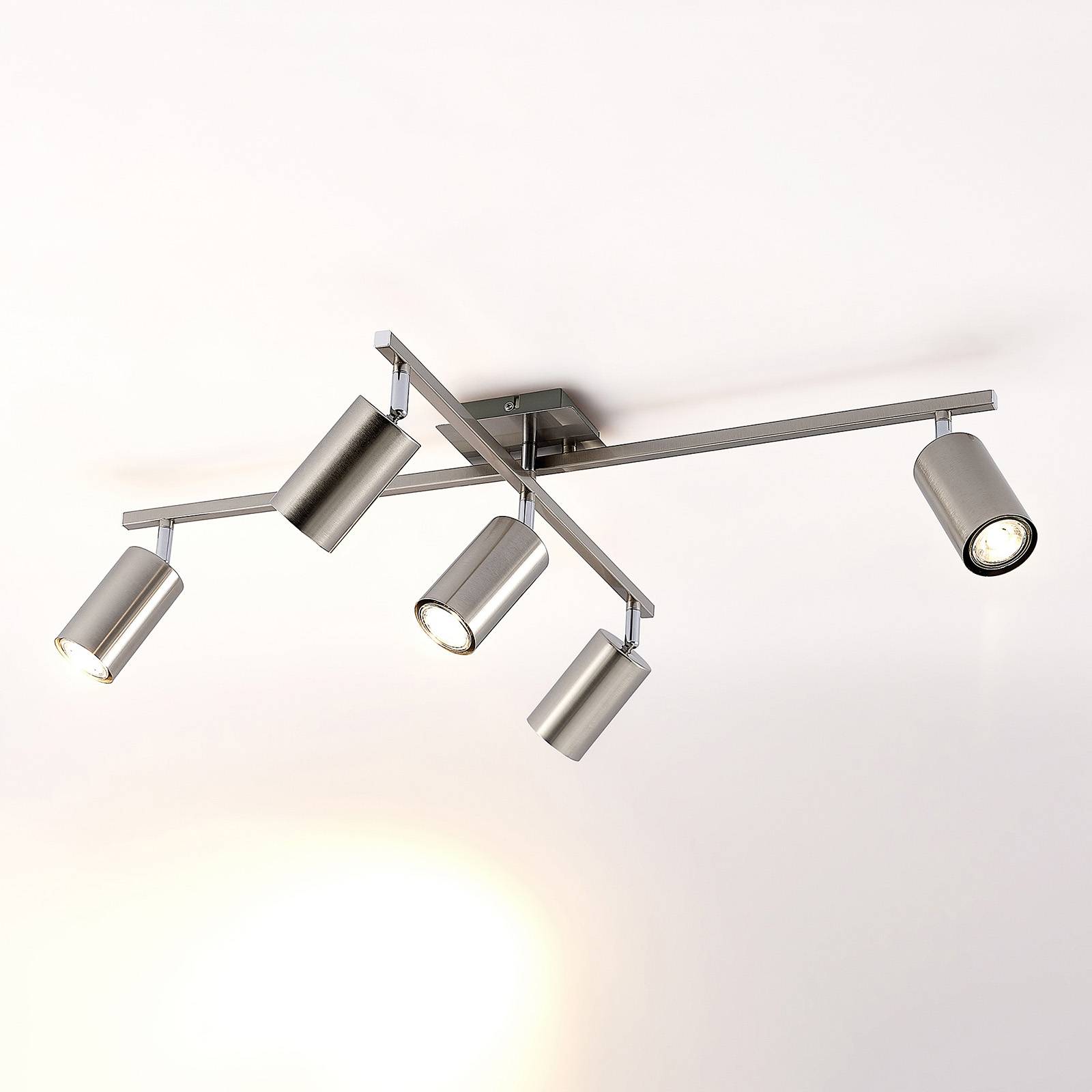 Lindby Joffrey stropní světlo, pět zdrojů, nikl, Obývací pokoj / jídelna, hliník, GU10, 35W, P: 77.5 cm, L: 57.5 cm, K: 22.5cm - Image 4