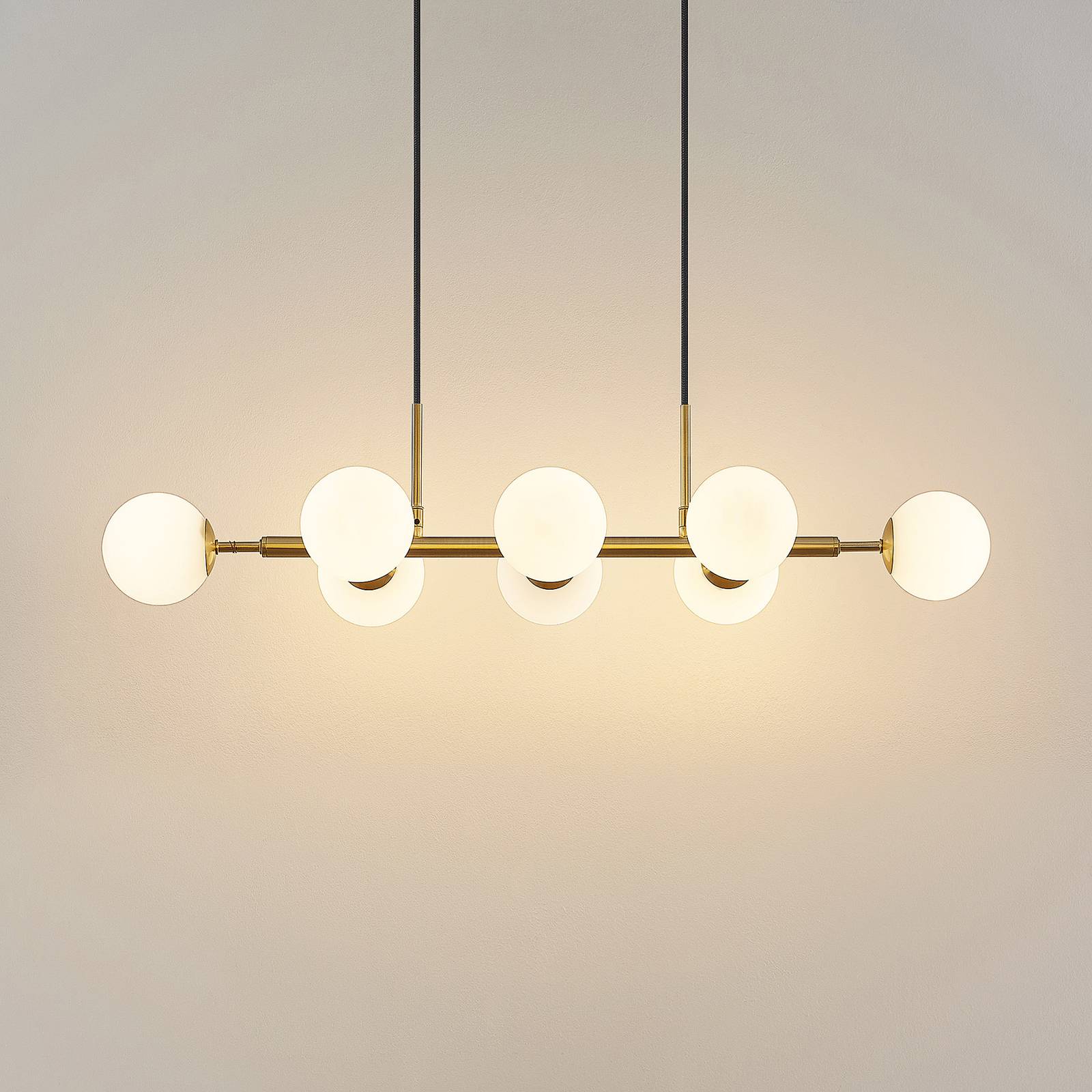 Lindby Závěsné svítidlo Kiamo se skleněným stínidlem, opál, Obývací pokoj / jídelna, Ocel, sklo, G9, 8W, P: 82.5 cm, L: 32.5 cm, K: 10cm - Image 4