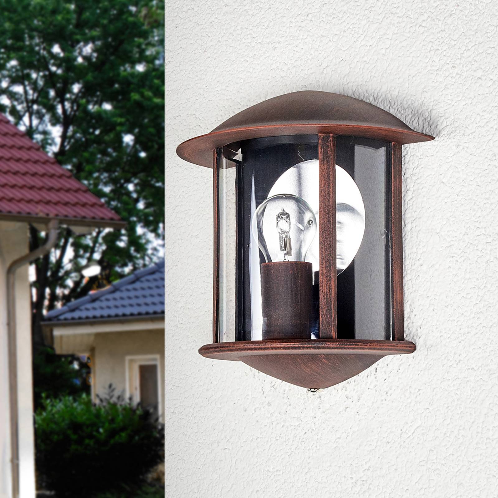 Lindby LED venkovní nástěnné svítidlo Maelis, půlkruhové, hliník, polykarbonát, E27, 9W, L: 23.7 cm, K: 26.5cm - Image 2