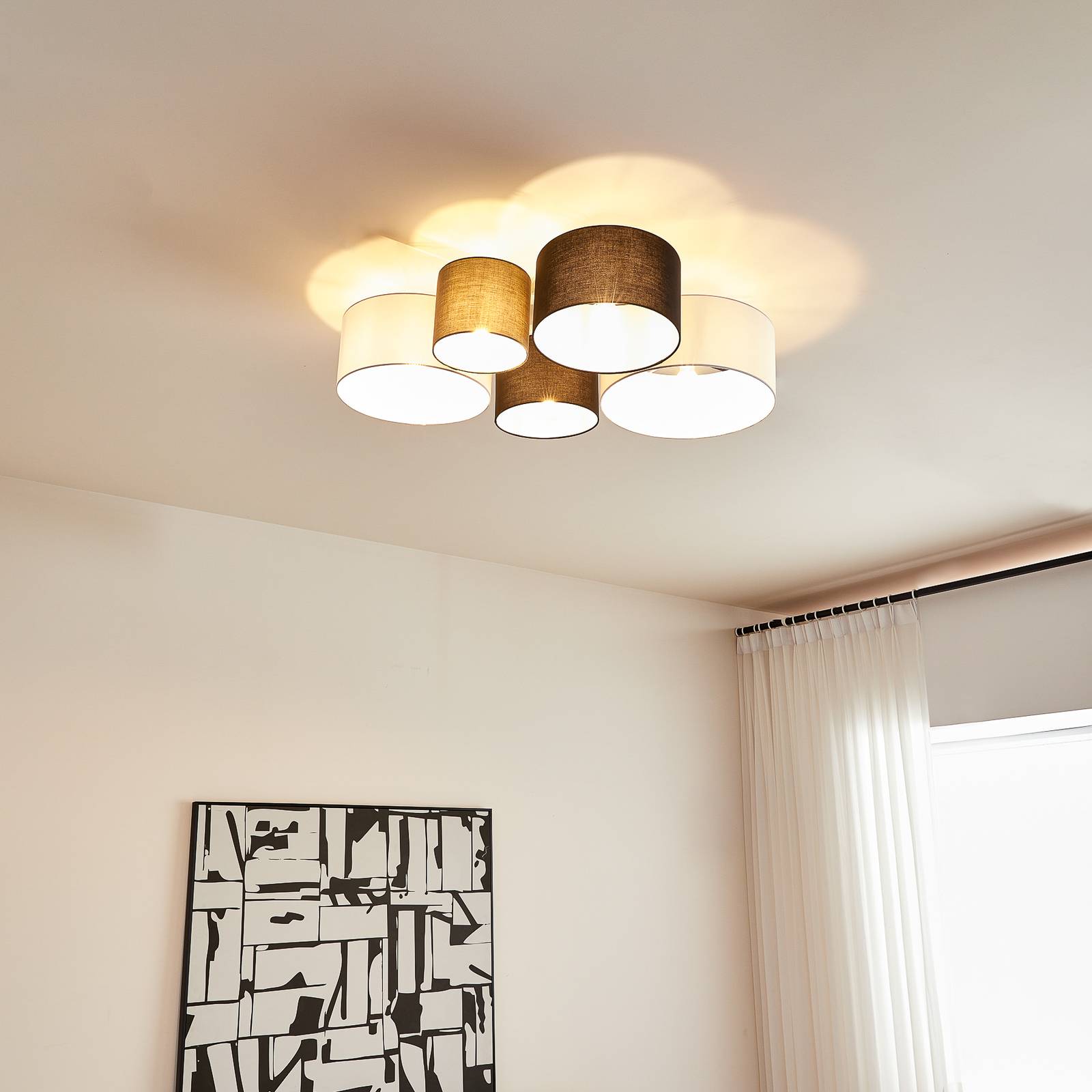 Svítidlo Lindby šedá/černá/bílá textil/kov