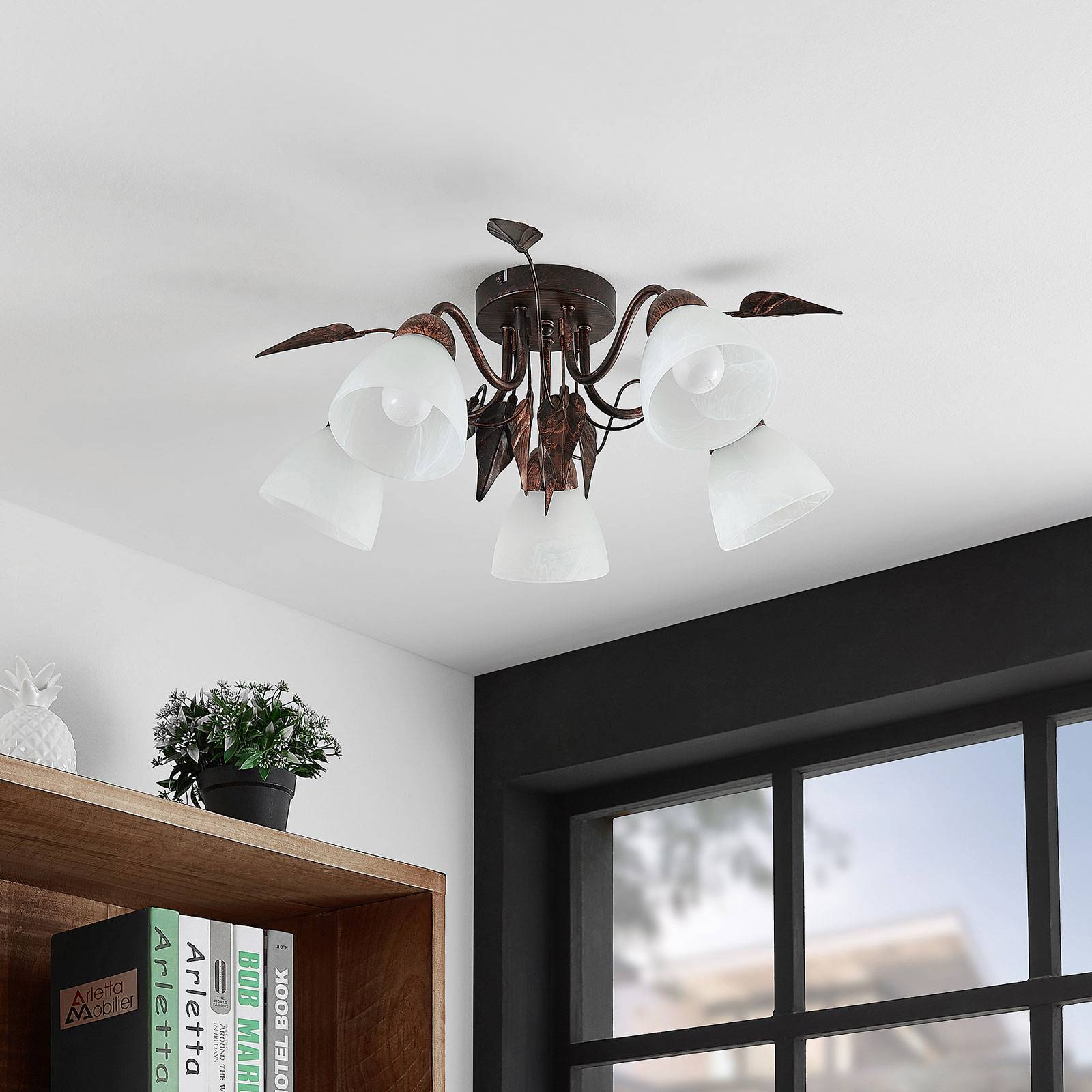 Lindby Noveli stropní světlo, Obývací pokoj / jídelna, železo, sklo, E14, 40W, K: 20.5cm - Image 2