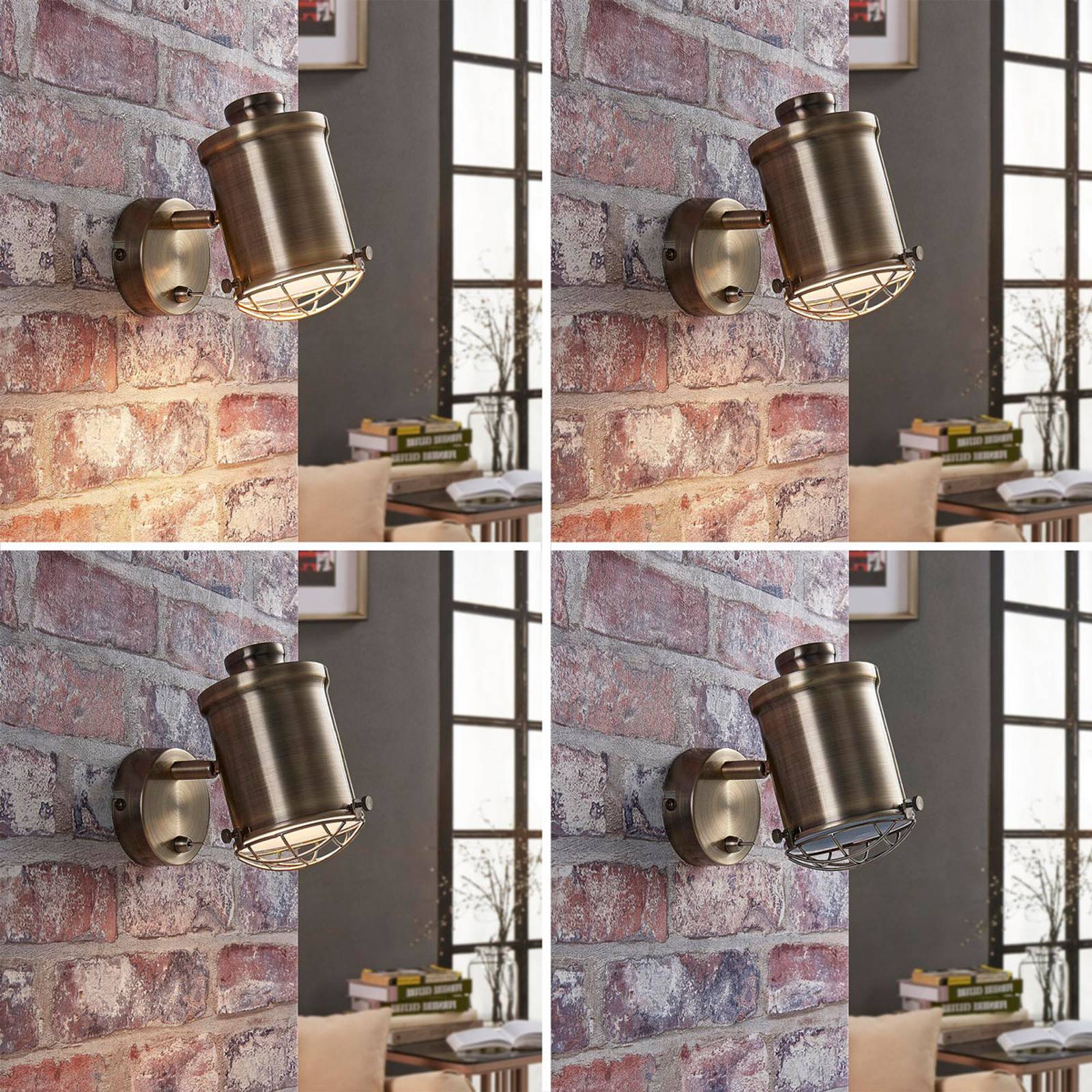 Lindby Stmívatelná nástěnná bodovka Ebbi v mosazi, Obývací pokoj / jídelna, kov, E14, 5W, L: 8.6 cm - Image 3