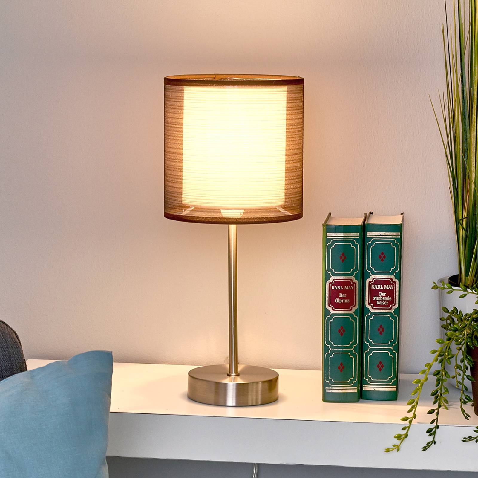 Svítidlo Lindby hnědá/bílá/niklová matná látka/kov