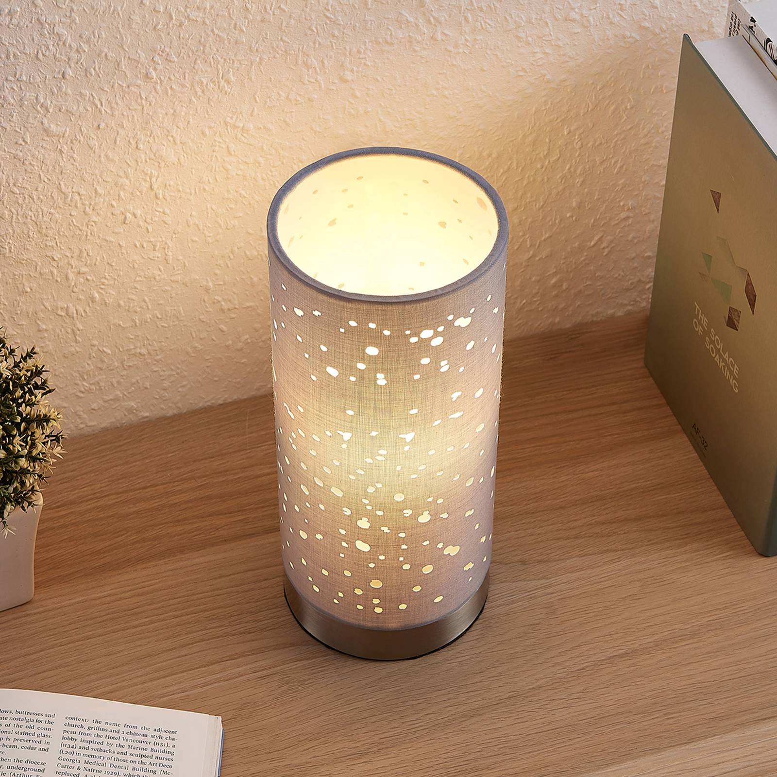 Lindby Stolní lampa Umma s malými otvory, šedá, Obývací pokoj / jídelna, látka, kov, E27, 60W, K: 25cm - Image 3