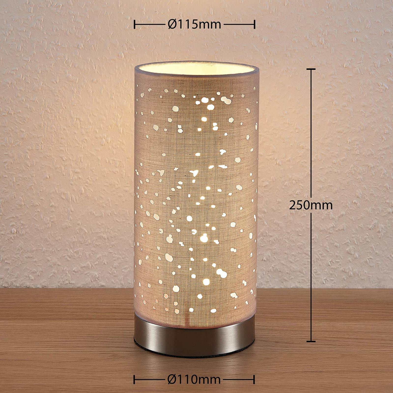 Lindby Stolní lampa Umma s malými otvory, šedá, Obývací pokoj / jídelna, látka, kov, E27, 60W, K: 25cm - Image 5