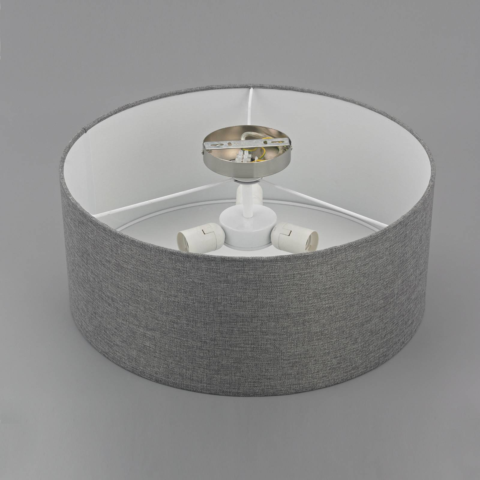 Lindby Stříbrně šedá textilní lampa Pitta ve lnu, Obývací pokoj / jídelna, látka, plast, kov, E27, 60W, K: 22.5cm - Image 5