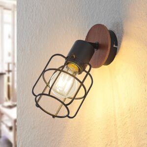 Svítidlo Lindby černá/tmavé dřevo vláknitá deska/železo