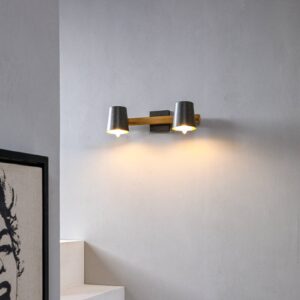 Svítidlo Lindby šedá/zlatá/dřevo kov/borové dřevo