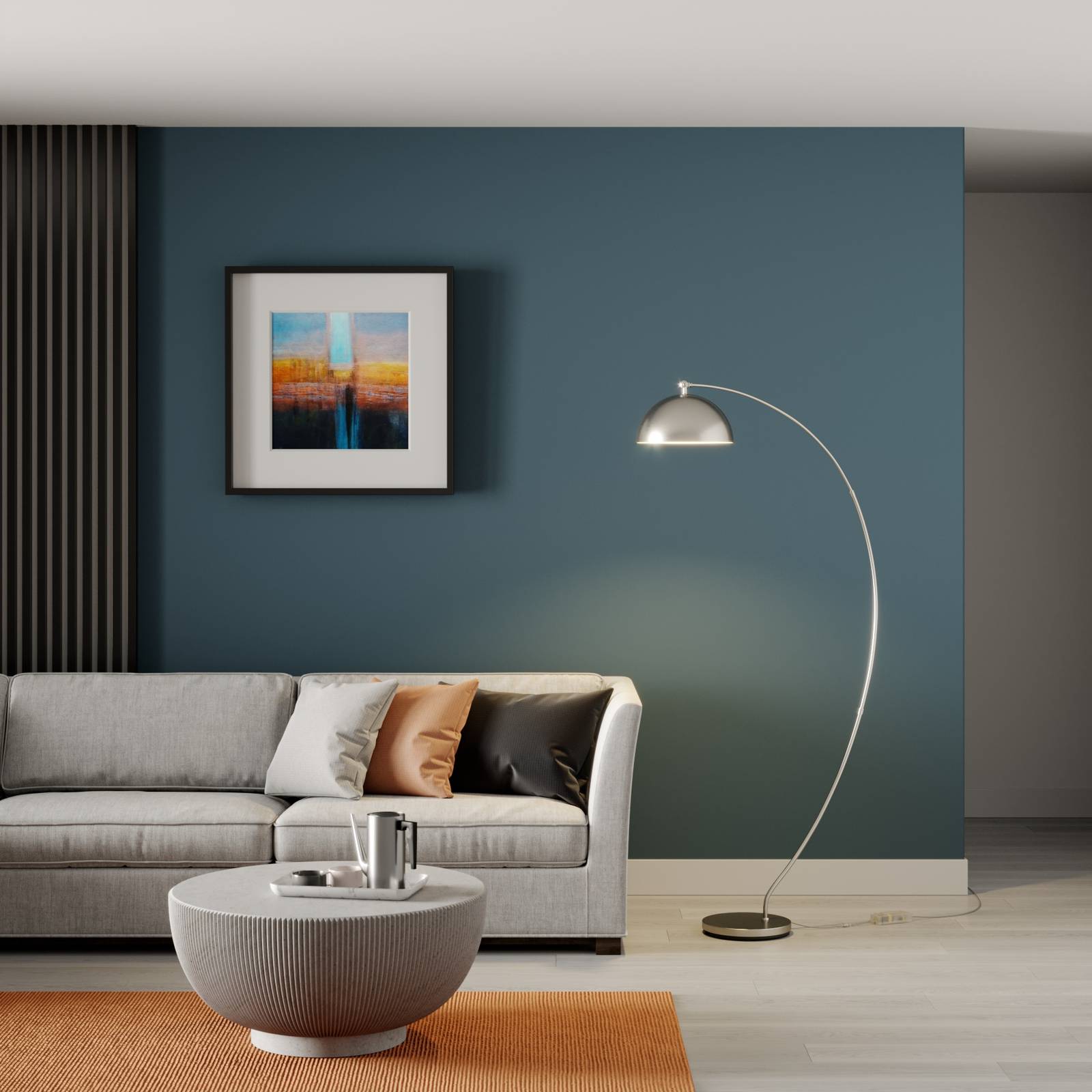 Lindby Zara LED oblouková lampa s nožním stmívačem, Obývací pokoj / jídelna, železo, hliník, 18W, L: 32.5 cm, K: 183cm - Image 2