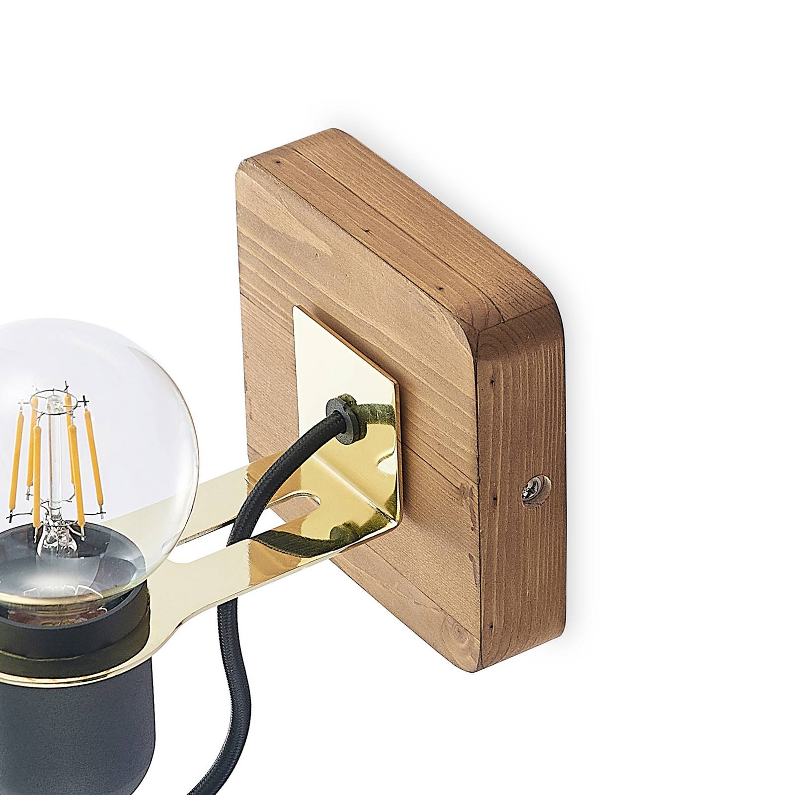 Lucande Becky nástěnné bodové světlo 1 zdroj černá, Obývací pokoj / jídelna, železo, borové dřevo, E27, 60W, L: 12 cm, K: 16.5cm - Image 3