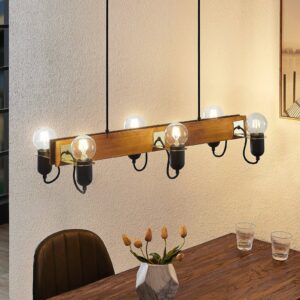 Svítidlo Lucande dřevo starobylé/černá/mosaz leštěná borové dřevo/železo