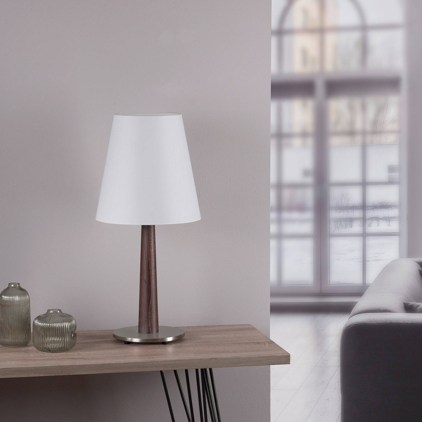 quitani Stolní lampa Quitani Elif bílá, kuželový tmavý dub, Obývací pokoj / jídelna, Ocel, chintz, dubové dřevo, E27, 40W, K: 60cm - Image 2