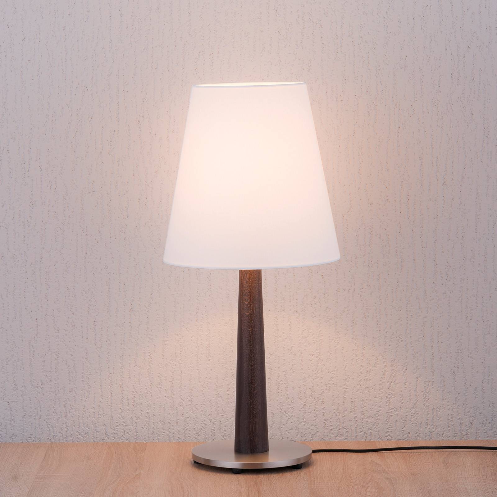 quitani Stolní lampa Quitani Elif bílá, kuželový tmavý dub, Obývací pokoj / jídelna, Ocel, chintz, dubové dřevo, E27, 40W, K: 60cm - Image 3