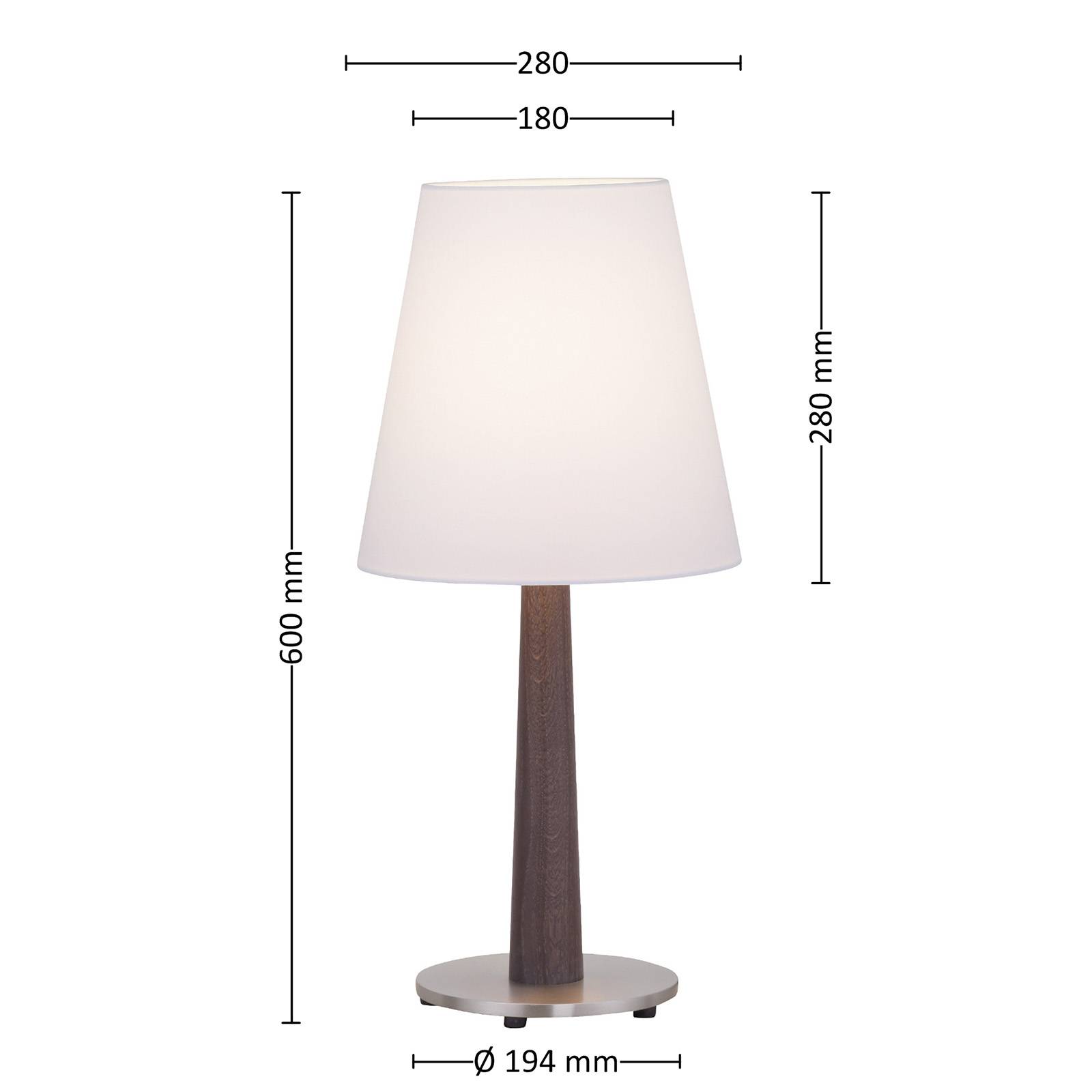 quitani Stolní lampa Quitani Elif bílá, kuželový tmavý dub, Obývací pokoj / jídelna, Ocel, chintz, dubové dřevo, E27, 40W, K: 60cm - Image 4