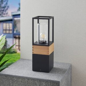 Svítidlo Lucande černá/světlé dřevo hliníkový tlakový odlitek/sklo/teakové dřevo