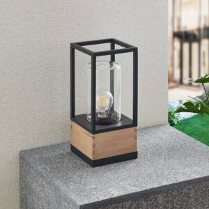 Svítidlo Lucande černá/světlé dřevo hliníkový tlakový odlitek/sklo/teakové dřevo